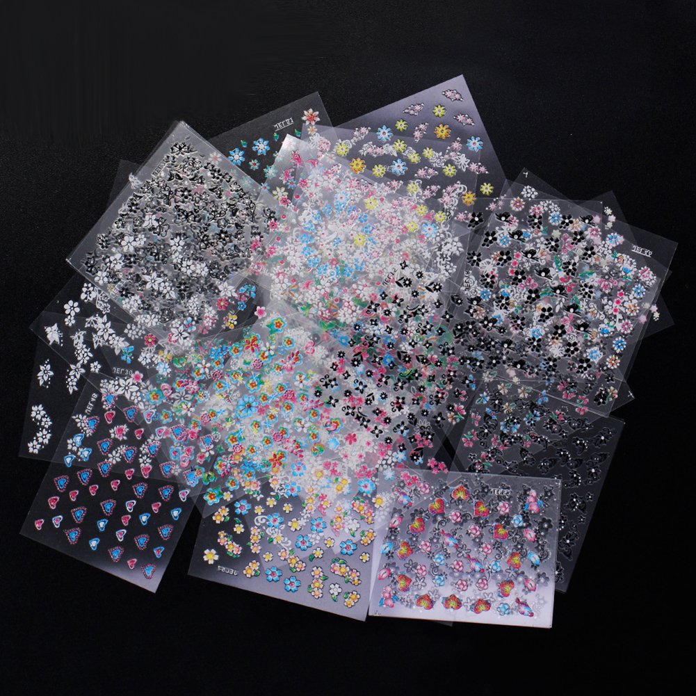 WOKOTO 50Pcs Self-Adhesive 3D Flower Nail Stickers Flower Nail Decals for Women Girls Kids Nail Art Floral Sticker Sheets with Tweezers Beauty & Personal Care WOKOTO