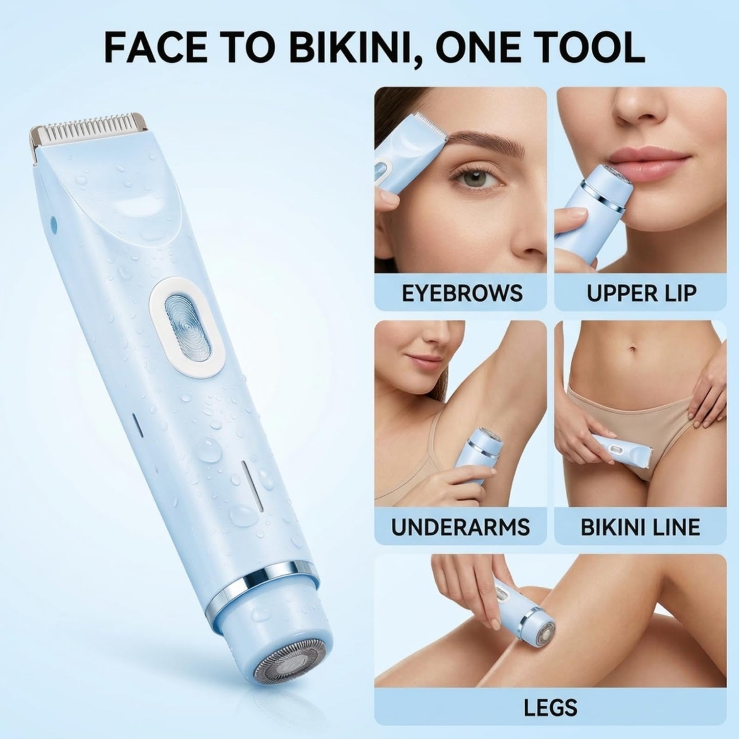 VELOZ 2-in-1 Bikini Trimmer for Women, Dual Head Electric Razor for Bikini Line, Face, Legs & Underarms, IPX7 Waterproof Cordless Shaver for Wet & Dry Beauty and Personal Care VELOZ