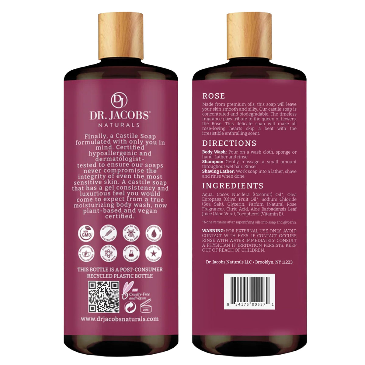 Dr. Jacobs Naturals Castile Rose All-Natural Body Wash for Moisturizing Dry and Sensitive Skin Shampoo with Plant-Based Ingredients Gluten Beauty & Personal Care DR.JACOBS NATURALS