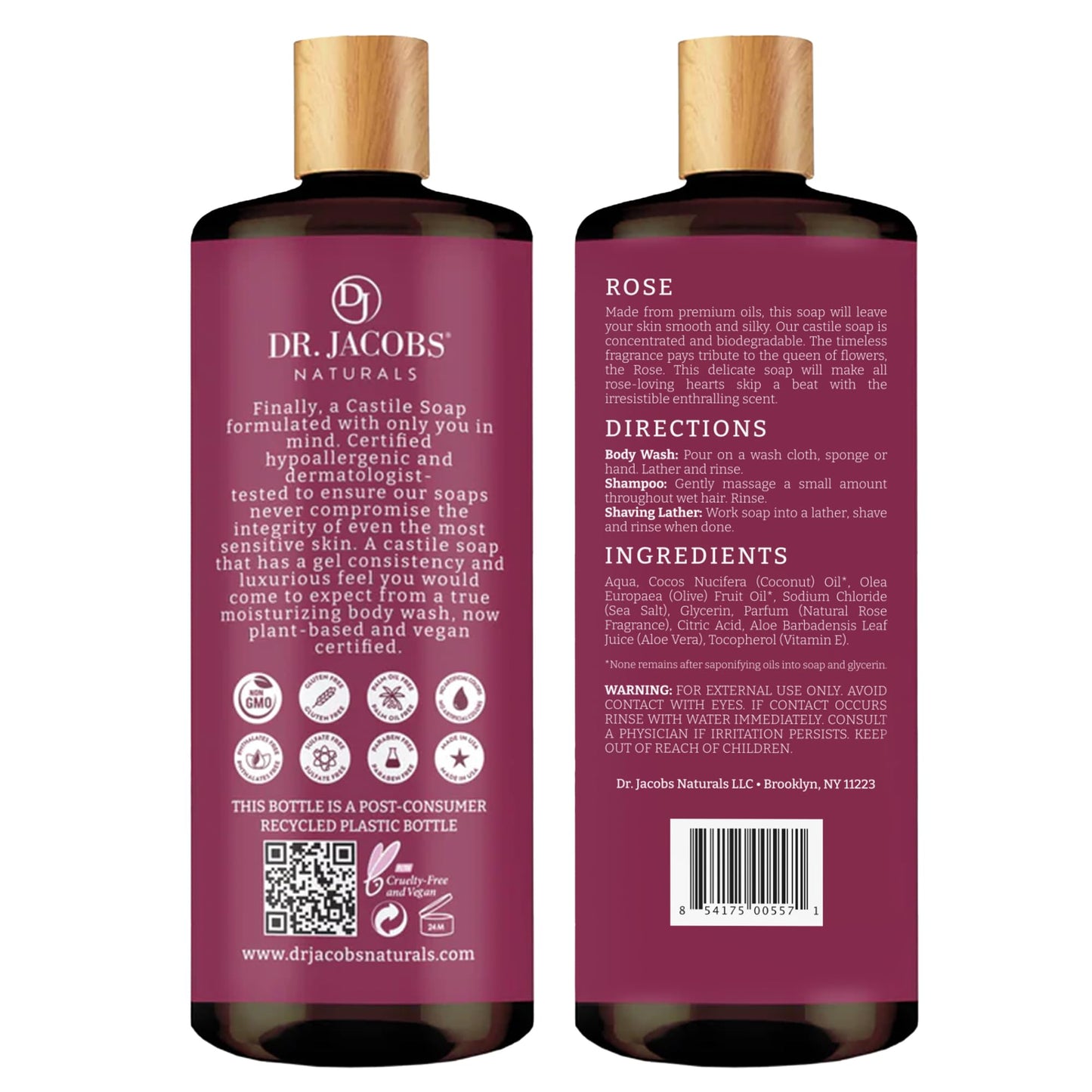 Dr. Jacobs Naturals Pure Castile Soap Liquid Body Wash, Rose - Plant Based Body Soap Infused with Vitamin E and Aloe Vera to Moisturize Dry Beauty & Personal Care DR.JACOBS NATURALS