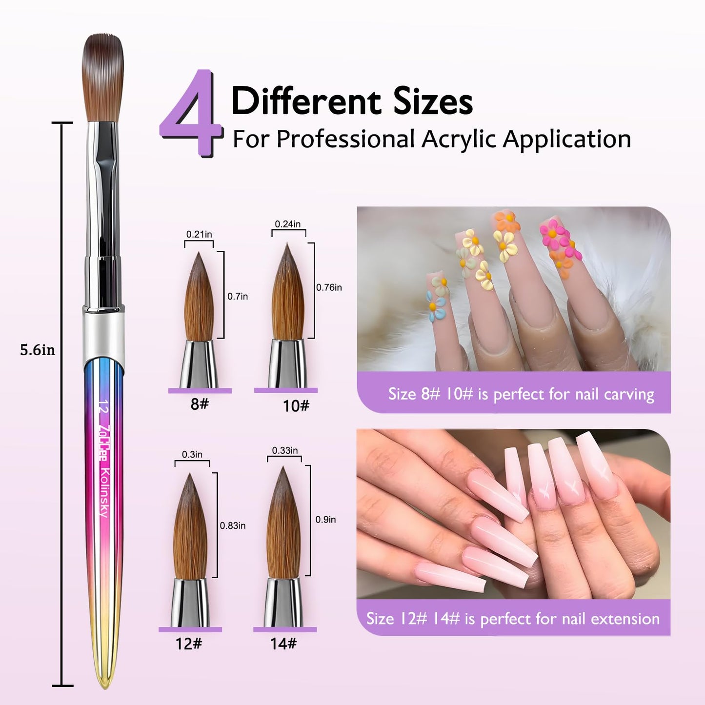 Acrylic Nail Brush - 100% Kolinsky Sable Hair Brush for Acrylic Application - Professional Salon-Grade Tools with Box for Nail Art, Extensions & 3D Beauty & Personal Care ZoCCee