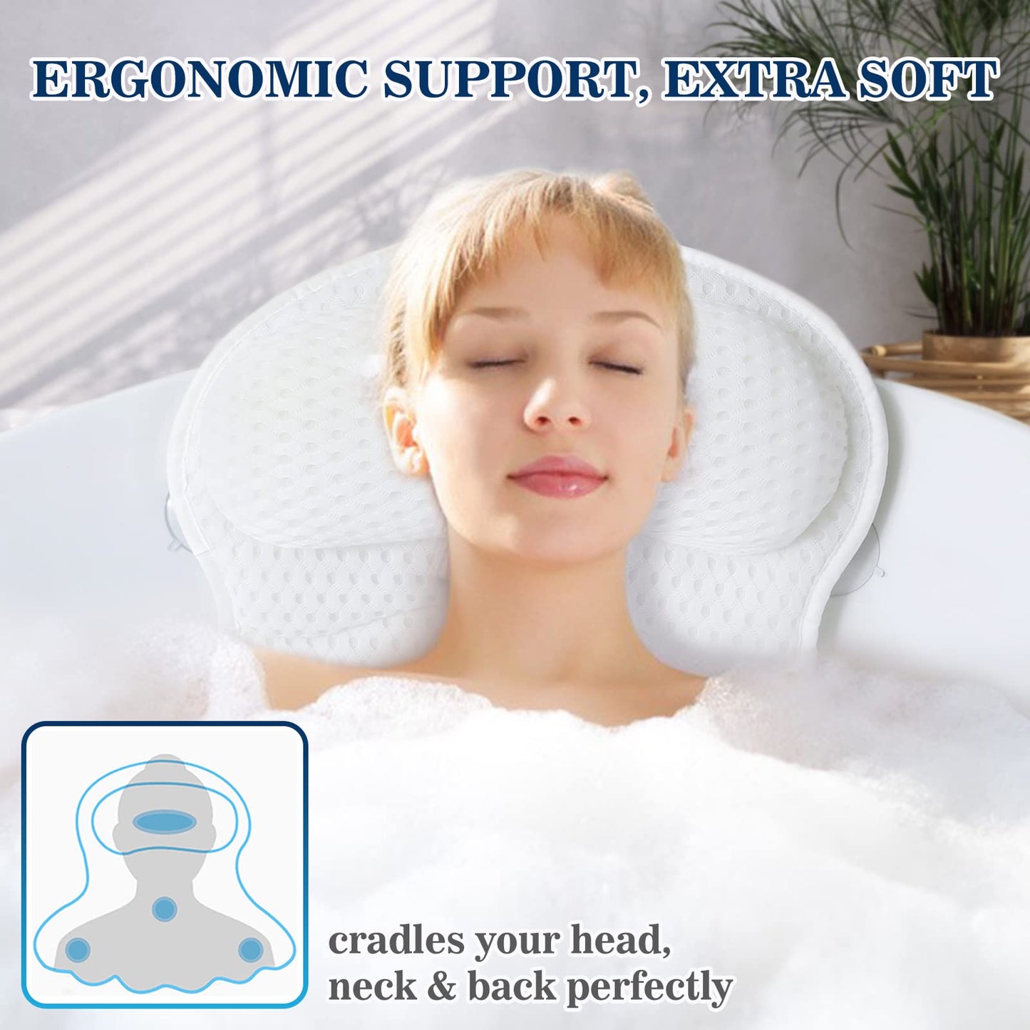 Bath Pillow Bathtub Pillow, Luxury Bath Pillows for Tub Neck and Back Support, Bath Tub Pillow Headrest with Soft 4D Mesh Fabric and Non-Slip Suction Beauty and Personal Care Ozyalo