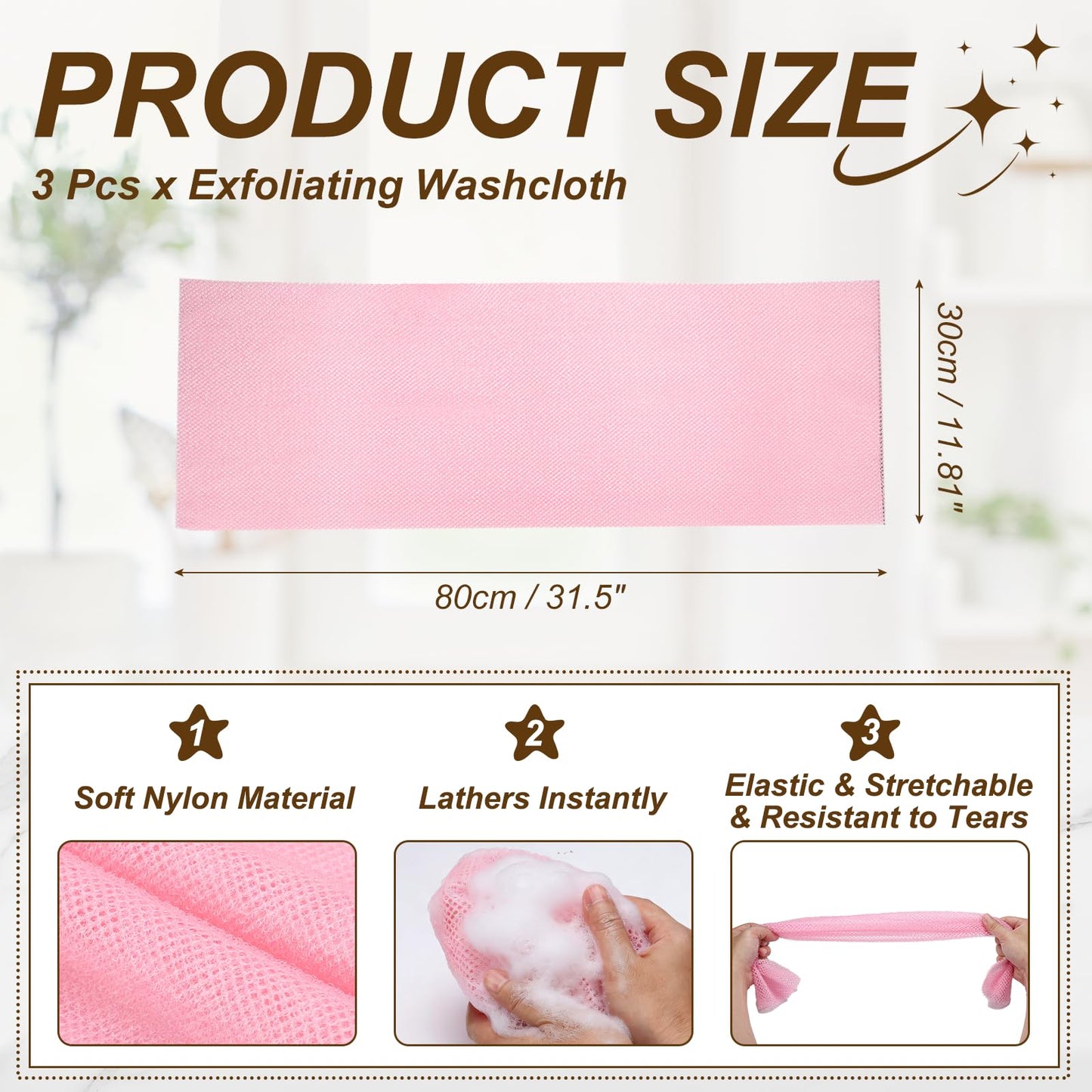 uxcell 3 Pcs Back Scrubber, Nylon Bath Sponge Extended, 31 Inch African Exfoliating Long Net Body Scrubber Shower Loofah for Women Men Use Body Bath Beauty and Personal Care uxcell