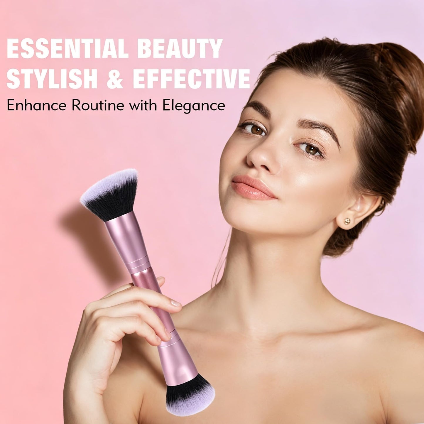 Dual-Ended Foundation Brush: Round & Angled makeup brushes, 100% Vegan Synthetic Makeup Brush for Flawless Blending and Application of Liquid, Powder Beauty and Personal Care dpolla