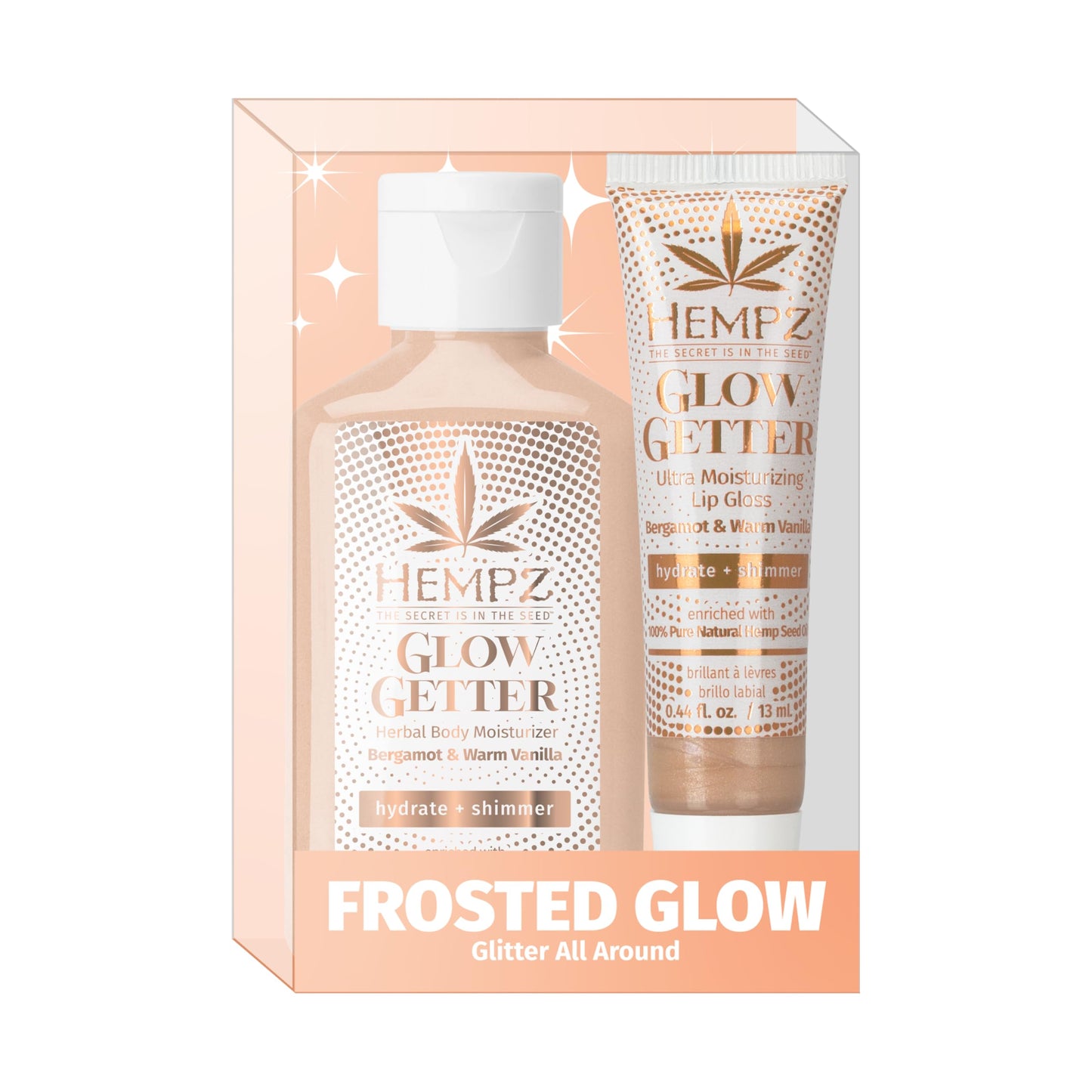 Hempz Frosted Glow Kit, Illuminating Mini Body Lotion and Shimmer Lip Gloss Duo, Limited Edition Glitter Gift Set, 2.25 oz and .44 oz Beauty & Personal Care Hempz