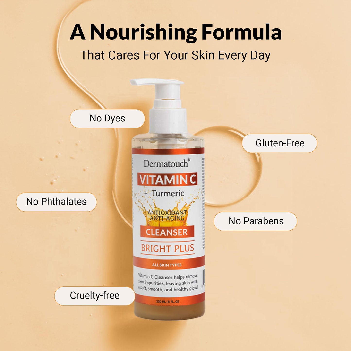 DERMATOUCH® Vitamin C Cleanser Water with Turmeric, Gentle Foaming Facial Cleanser for Daily Use, Helps Remove Impurities, All Skin Types, Made in Beauty & Personal Care DERMATOUCH
