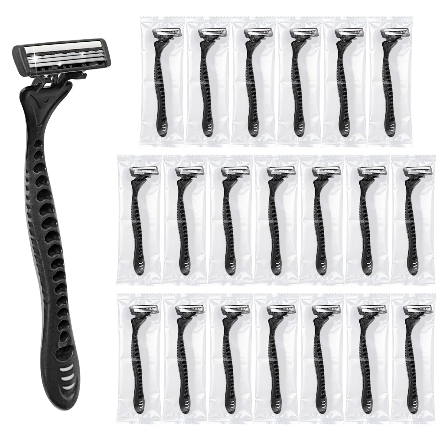 3 Blade Disposable Razors,Three Triple Stainless Steel Blade Individually Wrapped Razors Bulk,Manual Washable Razor with Clear Safety Cap Beauty and Personal Care Ttarxug