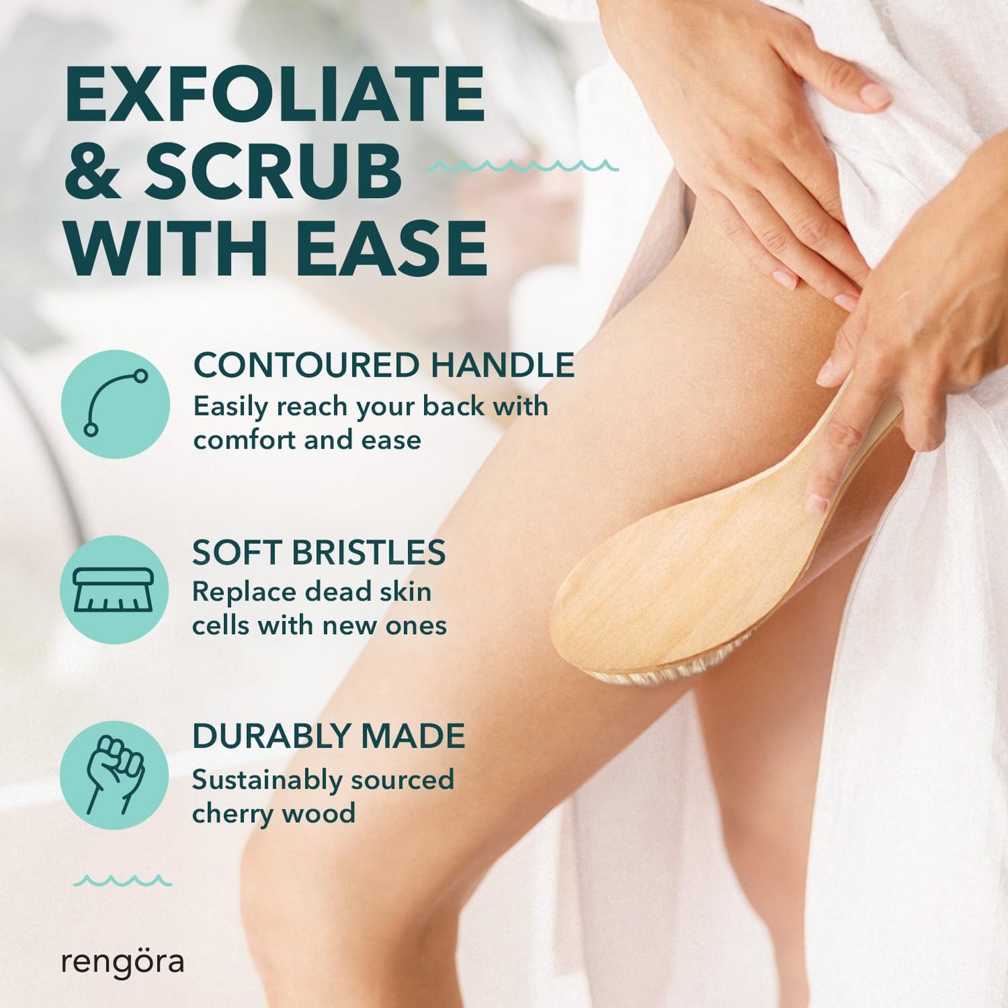 Dry Brushing Body Brush, Body Scrubber Dual-Use for Wet/Dry Exfoliating, Great for Lymphatic Drainage, Natural Boar Bristles, Ergonomic Handle, Makes Beauty and Personal Care rengöra