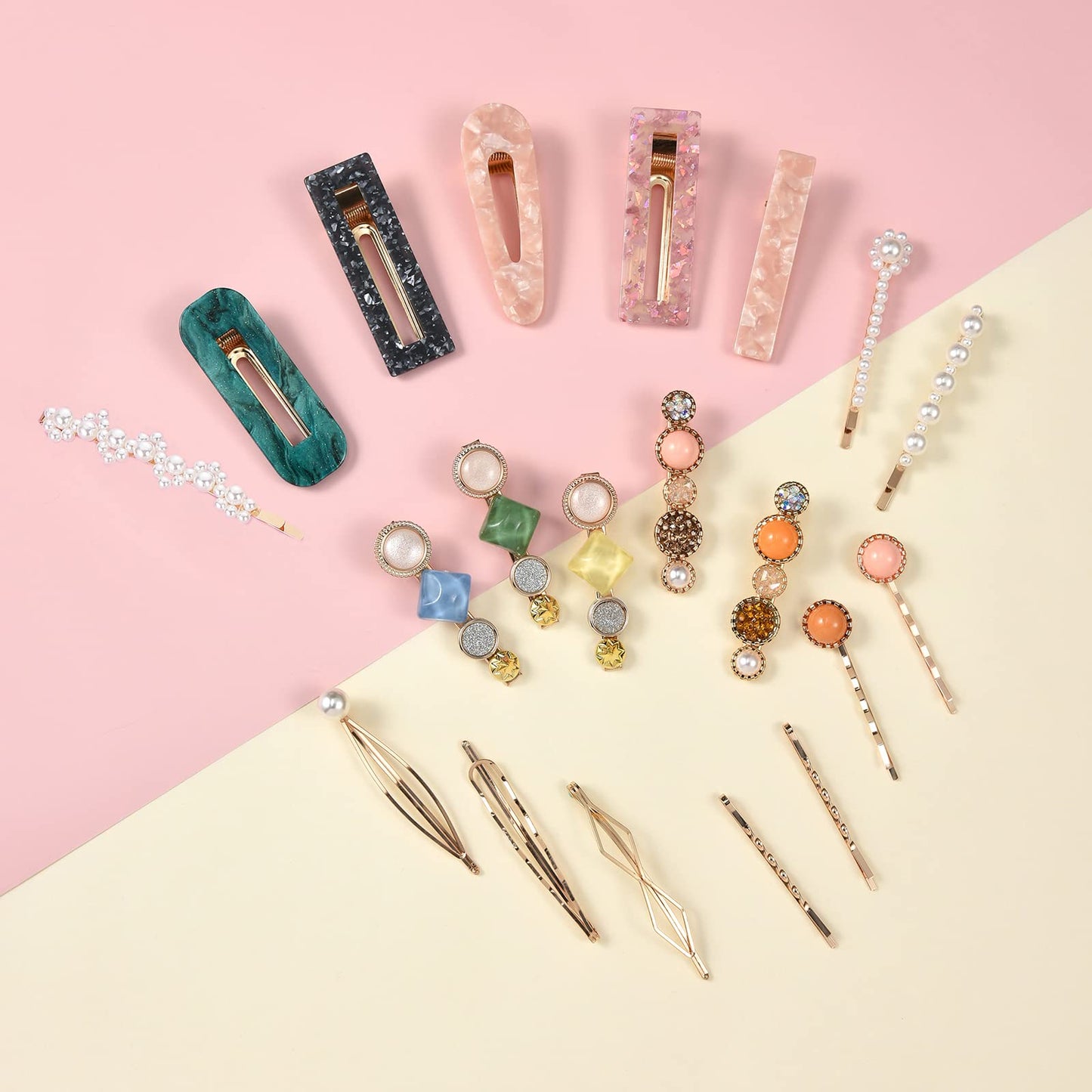 Mehayi 20 PCS Pearls and Acrylic Resin Hair Clips, Handmade Hair Barrettes, Marble Alligator bobby pins, Glitter Crystal Geometric Hairpin, Elegant Beauty & Personal Care Mehayi