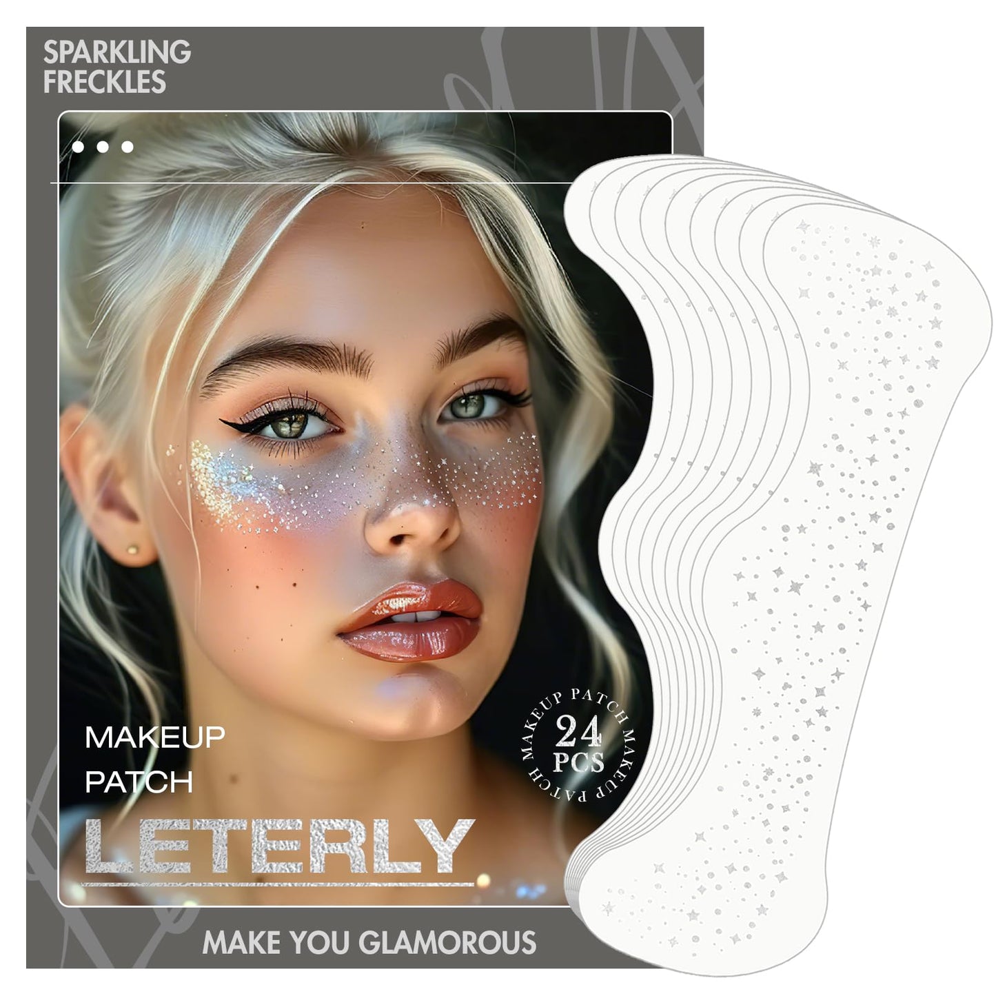 Leterly 24 Pcs Glitter Freckles Face Tattoo,Silver Face Glitter Makeup Patches Cute Sparkle Freckles Patches Waterproof Makeup Speckles for Face Beauty & Personal Care Leterly