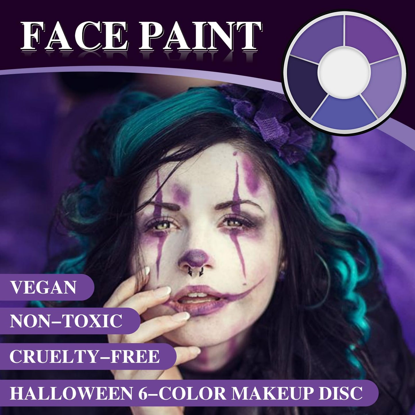 6 Color Purple Face Paint Palette, Professional Body Paint Violet Makeup, Washable Formula, Vibrant Purple Face & Body Paint for Halloween, Cosplay Beauty & Personal Care Js2U ZW