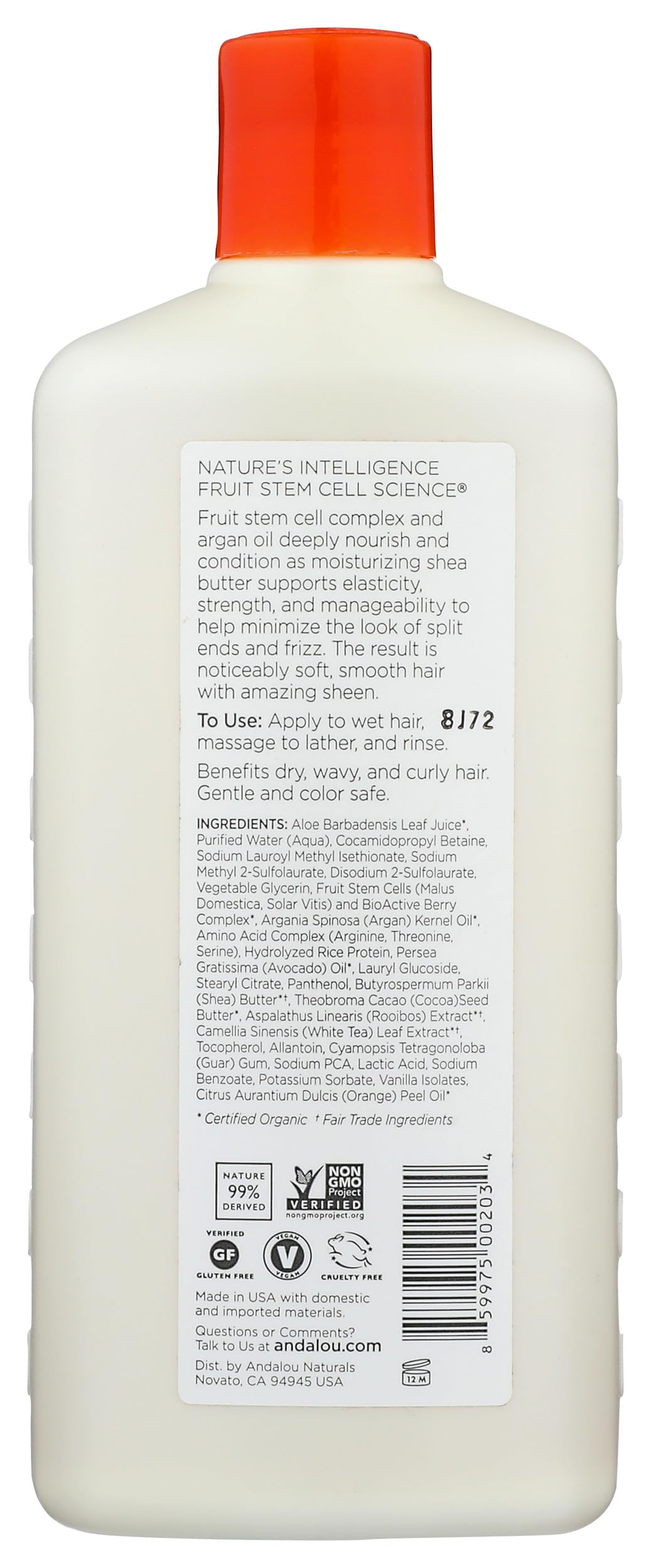 Andalou Naturals Argan Oil & Shea Moisture Rich Shampoo, Orange, 11.5 Ounce
