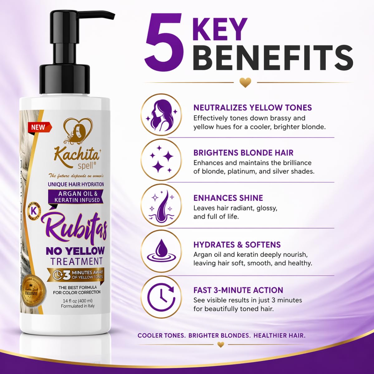 Kachita Spell Purple Toning Shampoo ConditionerTreatment Balance No Yellow Tone Correcting, Blonde Gray Hair, Eliminates Brassy and Yellow 350ml Made Beauty & Personal Care Kachita Spell