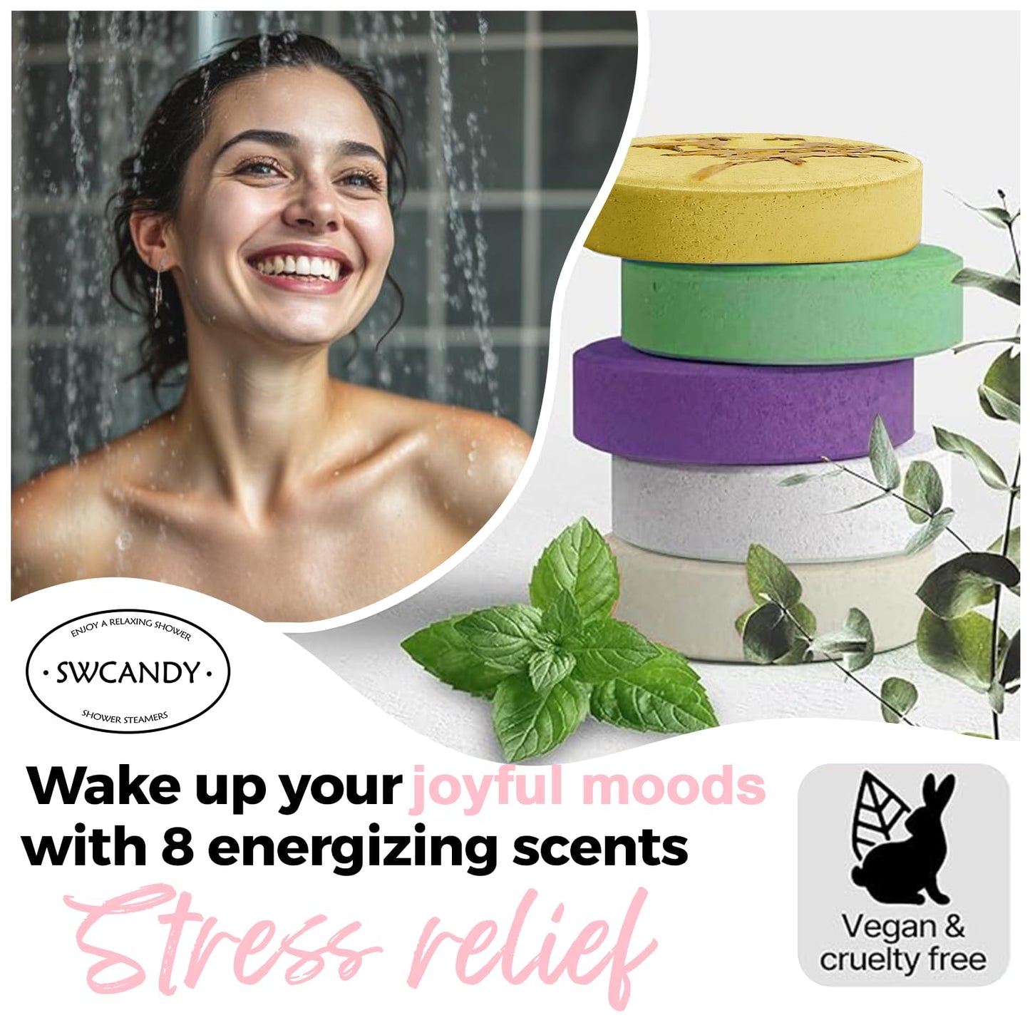 SWCANDY Shower Steamers Aromatherapy Teen Girl Gifts Trendy Stuff Travel Essentials for Women 8 Pcs Natural Essential Oils, Stress Relief Relaxation Beauty and Personal Care SWCANDY