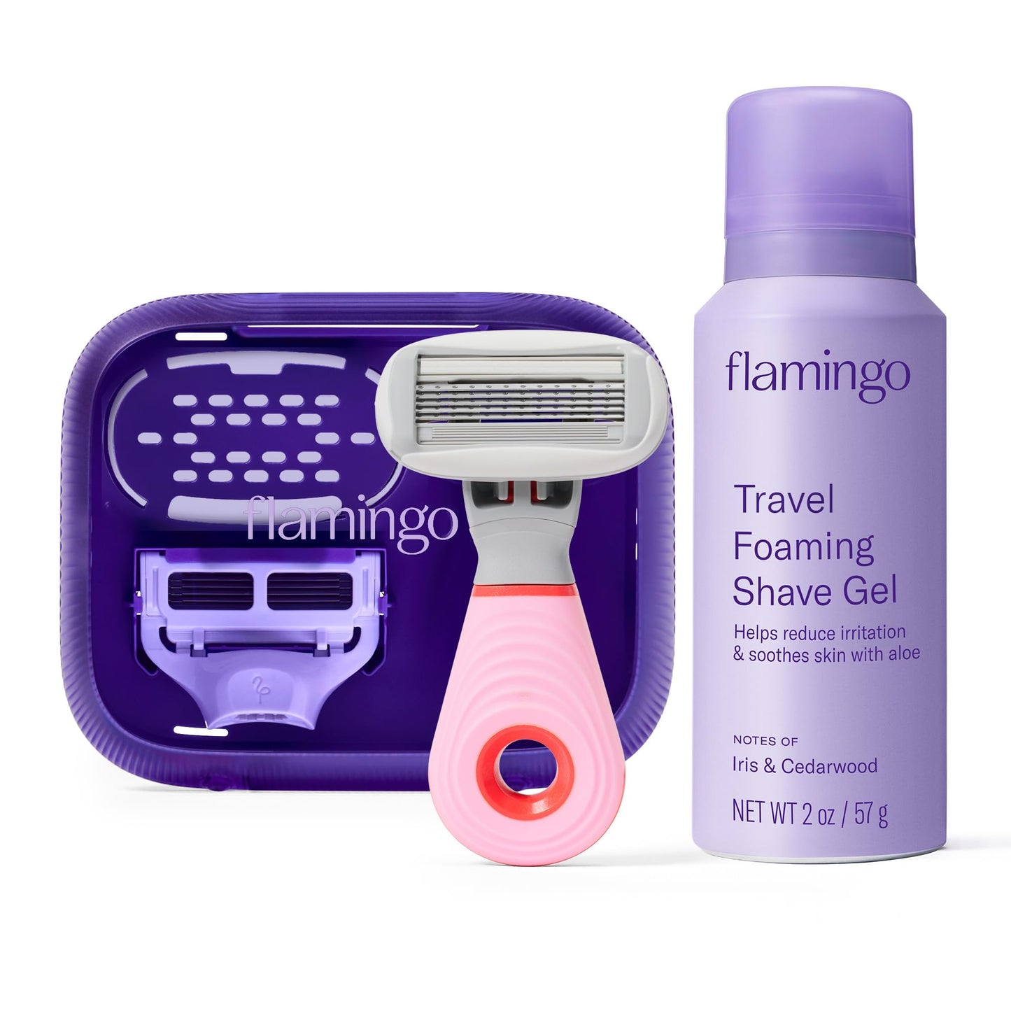 Flamingo Travel Razor Kit for Women - Body & Pubic Razor - Mini Handle, 2 Blade Refills, 1 Travel Size Foaming Shave Gel & Vented Case - TSA Approved Beauty and Personal Care Flamingo