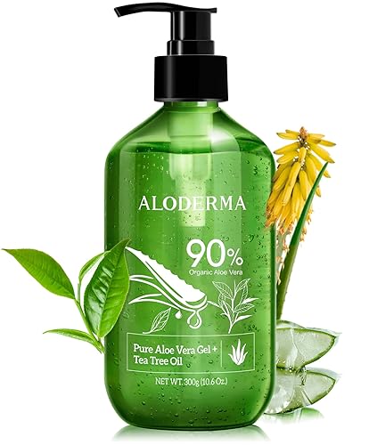 Aloderma Organic Aloe Vera Gel for Skin + Tea Tree Oil, Made within 12 Hours of Harvest, Soothing Pure Aloe Vera Gel for Face, Works Great for Oily Beauty & Personal Care Aloderma