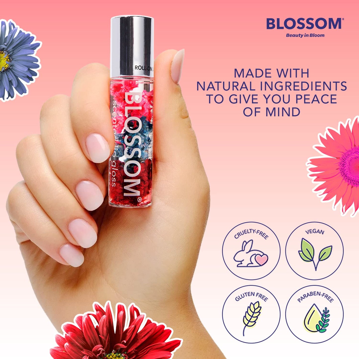 Blossom Roll on Lip Gloss, Scented Clear High Shine Moisturizing Lip Oil, Non Sticky, Infused with Real Flowers, Made in USA, 0.2oz, Island Fruit Beauty & Personal Care Blossom