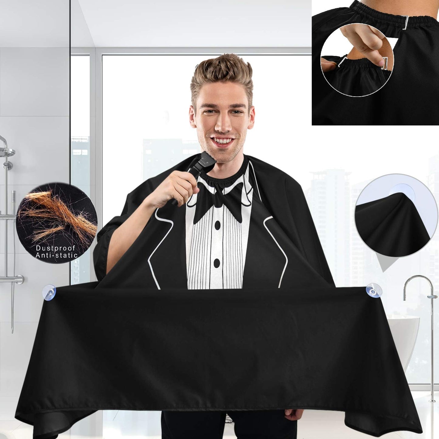 visesunny Tuxedo Design On Black Barber Cape Anti-Static Hair Cutting Cape with Snap Closure Professional Salon Polyester Beard Shaving Bib Beauty and Personal Care visesunny