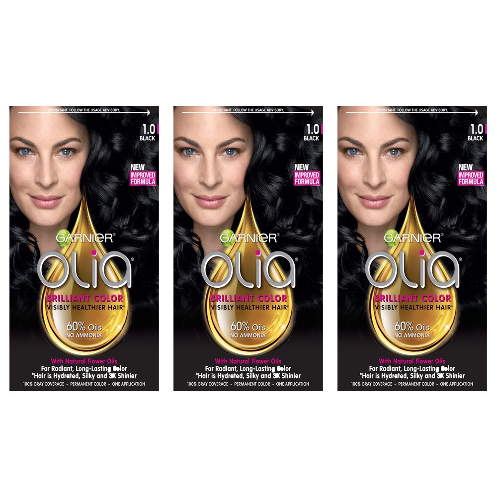 Garnier Hair Color Olia Oil Powered Permanent Hair Color, 1.0 Black, 3 Coun Beauty & Personal Care Garnier