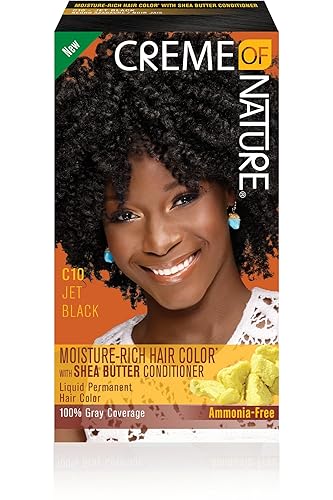 Moisture Rich Liquid Hair Color by Creme of Nature, C10 Jet Black, with Shea Butter Conditioner, 1 Application Beauty & Personal Care Creme of Nature