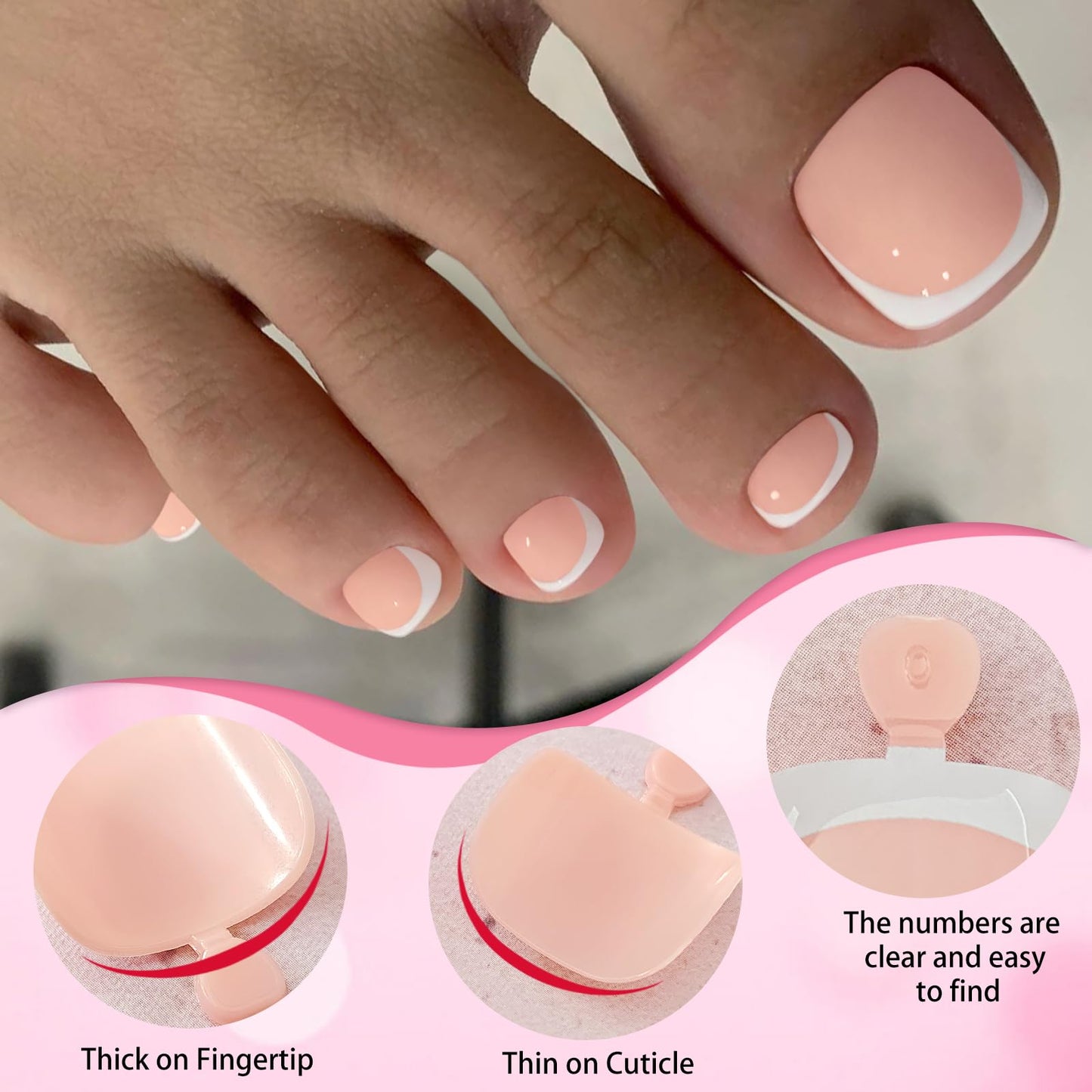 LoveOurHome 120pc White French Tip Press on Toenails Women Toes Fake Nail with Tab, Glue on Toe Nails Press ons Nail Short Fake Toenail Tips French Beauty and Personal Care LoveOurHome