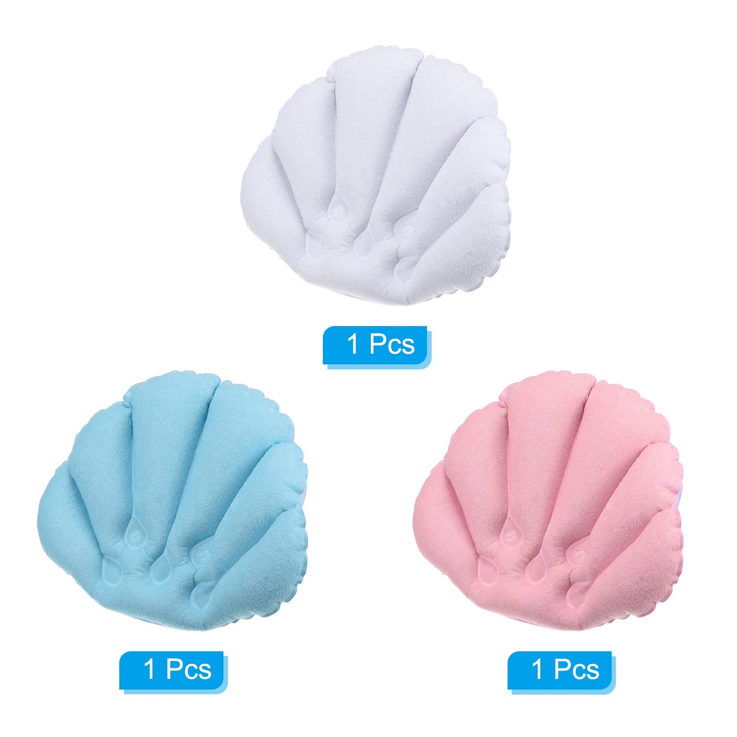 PATIKIL Inflatable Bath Pillow with Suction Cups, 3 Pack Terry Cloth Covered Shell Shape Bath Pillow Neck Support for Bathtub Hot Tub (Pink, Blue Beauty and Personal Care PATIKIL
