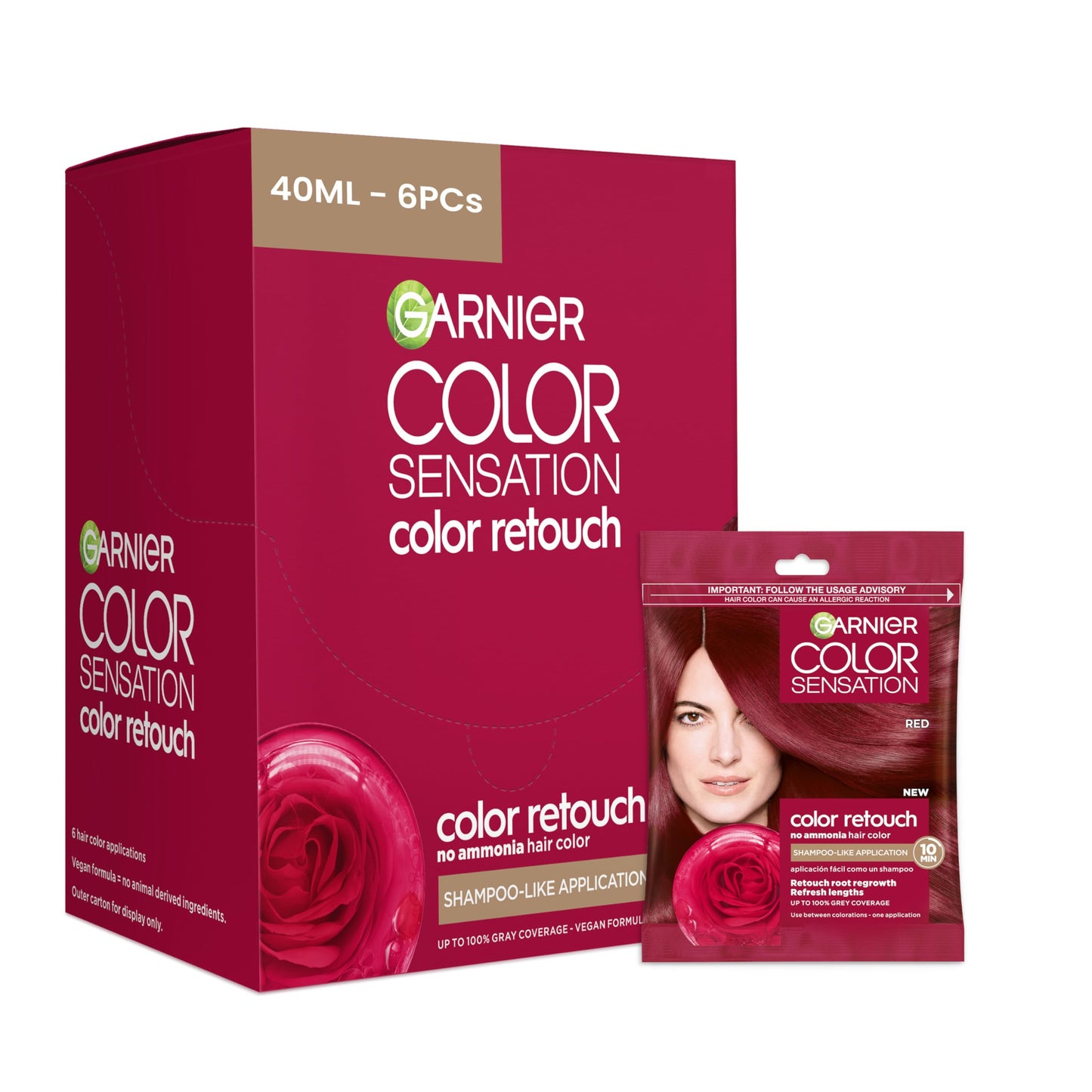 Garnier Color Sensation Color Retouch, Demi Permanent Hair Dye for Roots with 100% Gray Coverage, Red Hair Dye 6.6, Pack of 6 Beauty & Personal Care Garnier