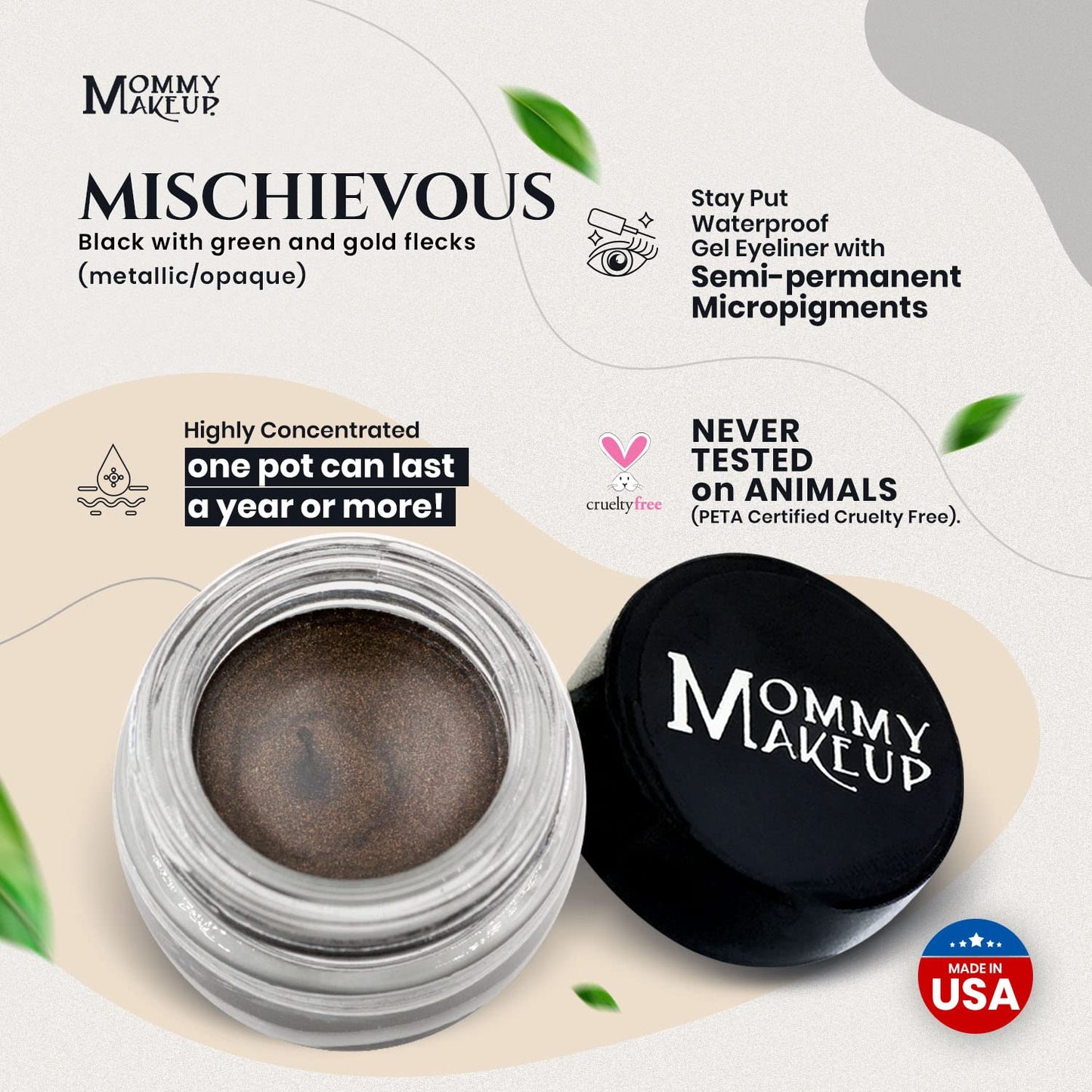 Mommy Makeup Waterproof Stay Put Gel Eyeliner Pot with Micropigments - Smudge-Proof, Long Lasting, Highly Pigmented Cream Eye Liner, 0.14 oz Beauty & Personal Care Mommy Makeup