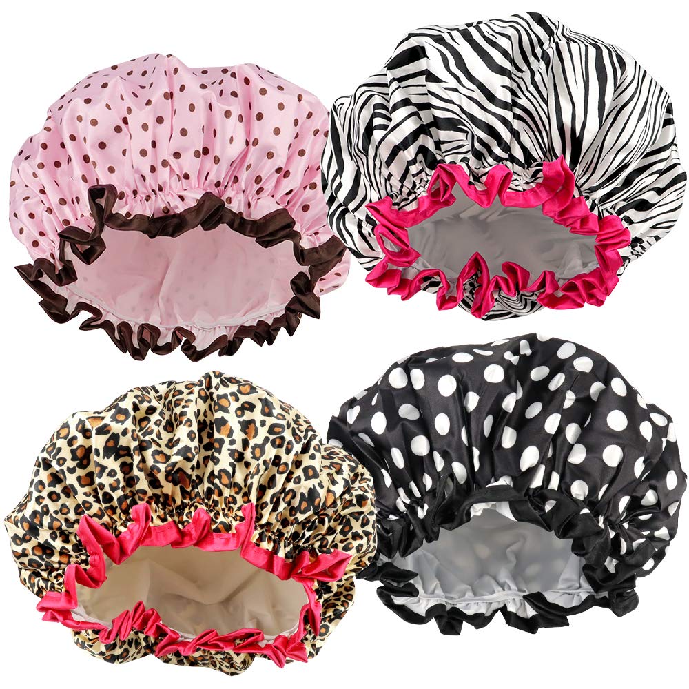 TCOTBE 4 Pieces Shower Cap for Women, Elastic and Reusable, Environmental Protection Hair Bath Caps, Double Waterproof Layers Bathing Hat Beauty & Personal Care TCOTBE