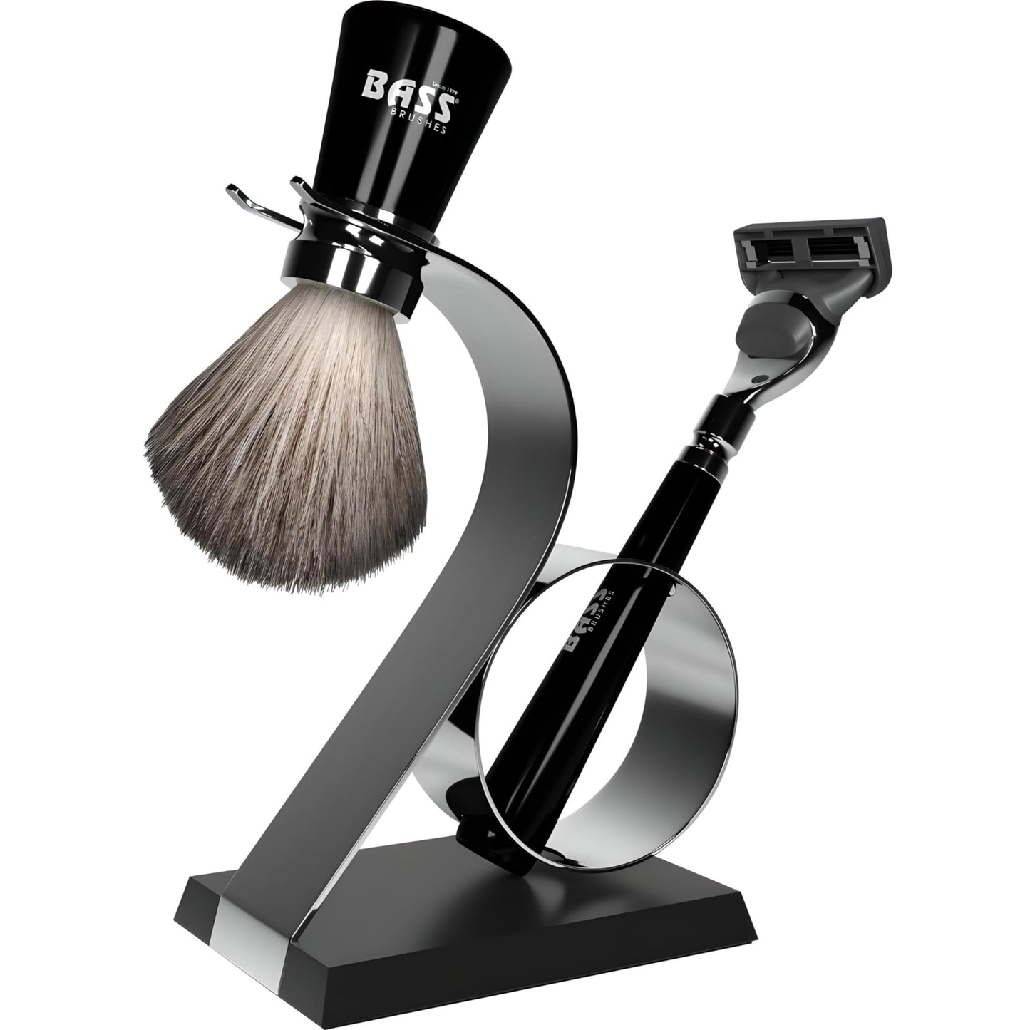 Bass Blades Viper Shave Set - Premium resin handles with piano finish, luxury grade polished metal hardware, and pure fine natural badger shaving Beauty and Personal Care Bass