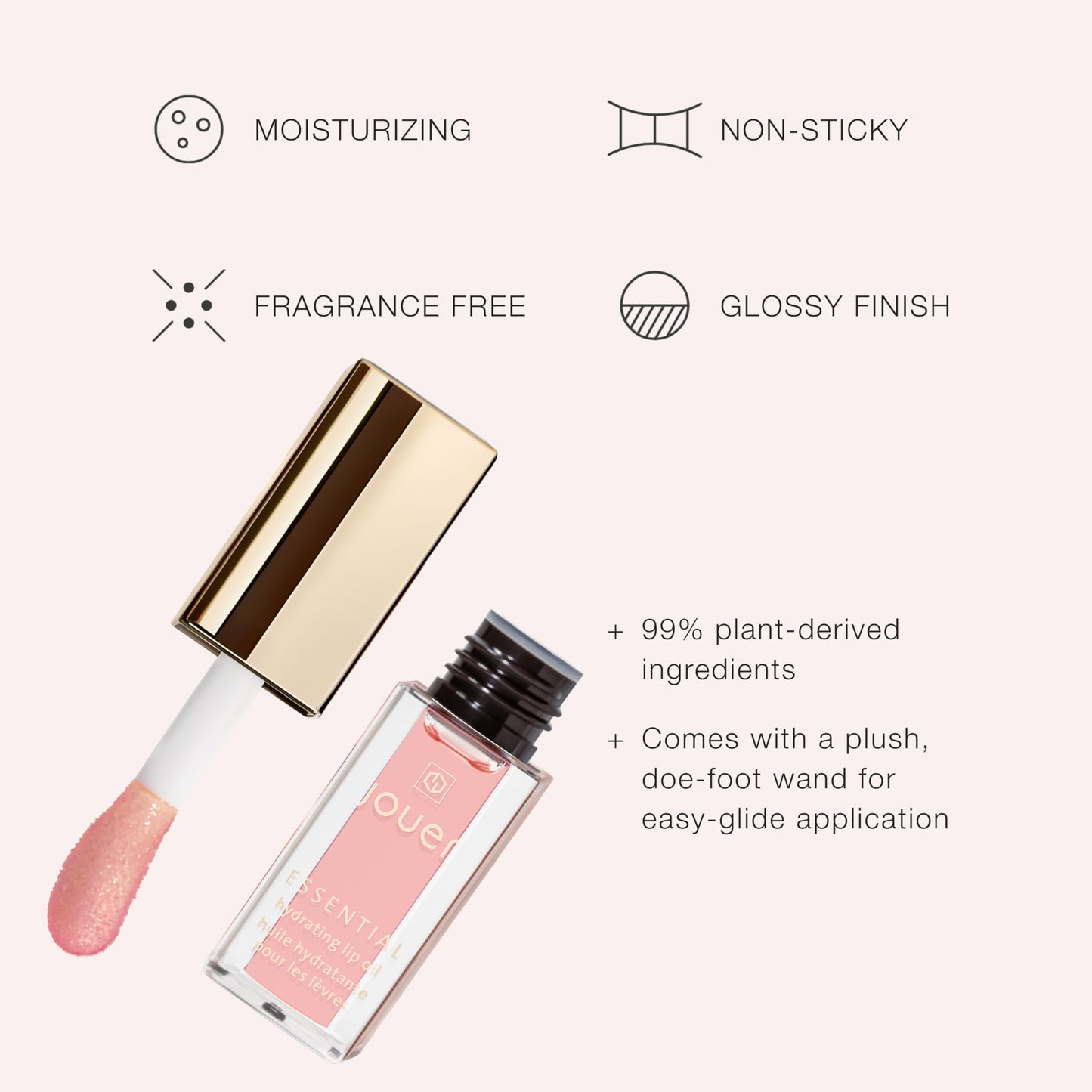Jouer Essential Hydrating Lip Oil - Natural Shine - 99% Plant-Derived Ingredients - Fragrance Free - Non-Sticky - Nourishes Dry Lips - Paraben, Gluten Beauty & Personal Care Jouer