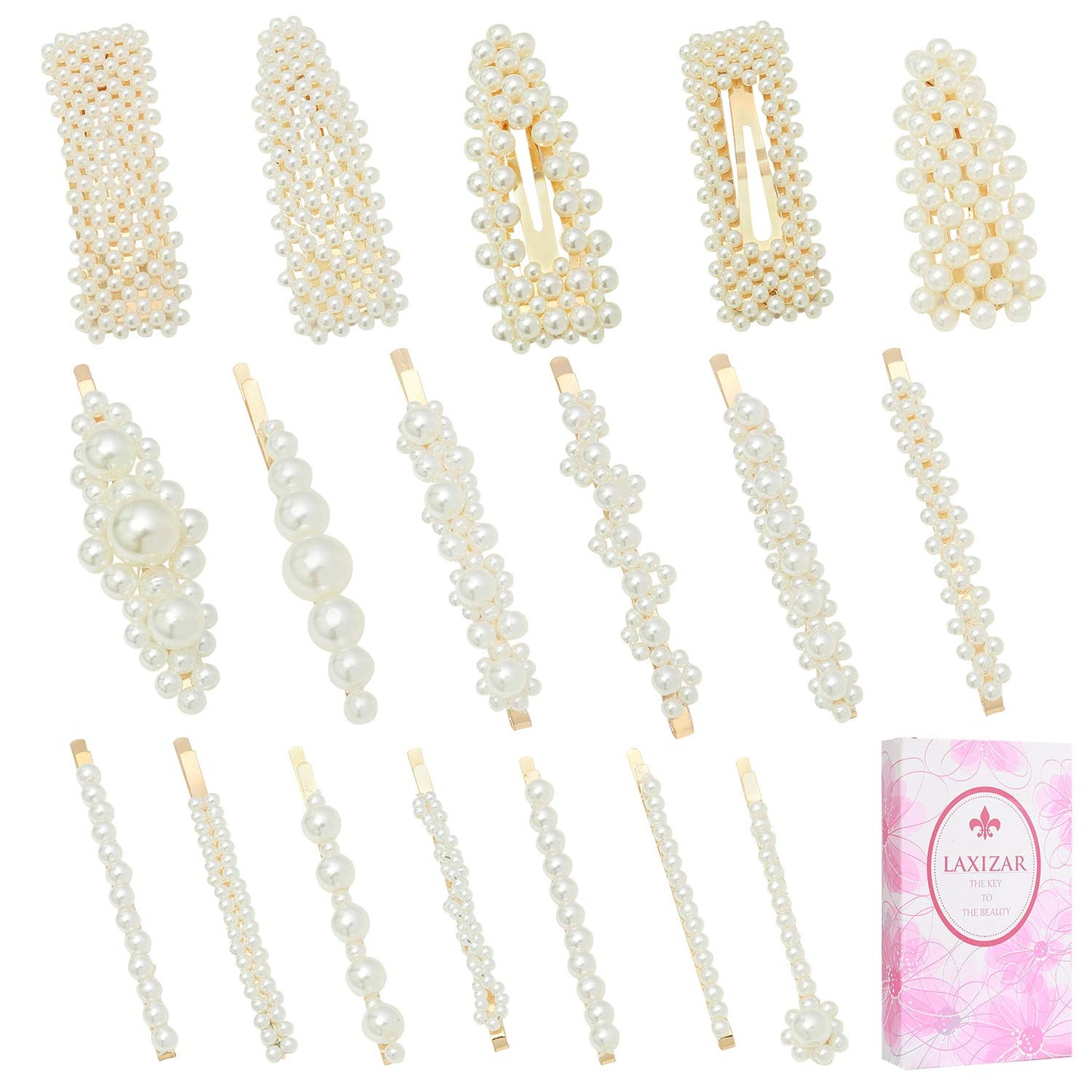 laxizar 18 Pcs Pearl Hair Clips Large Hair Clips Barrette Hair for Women Girls Fashion Hair Accessories Beauty & Personal Care LAXIZAR