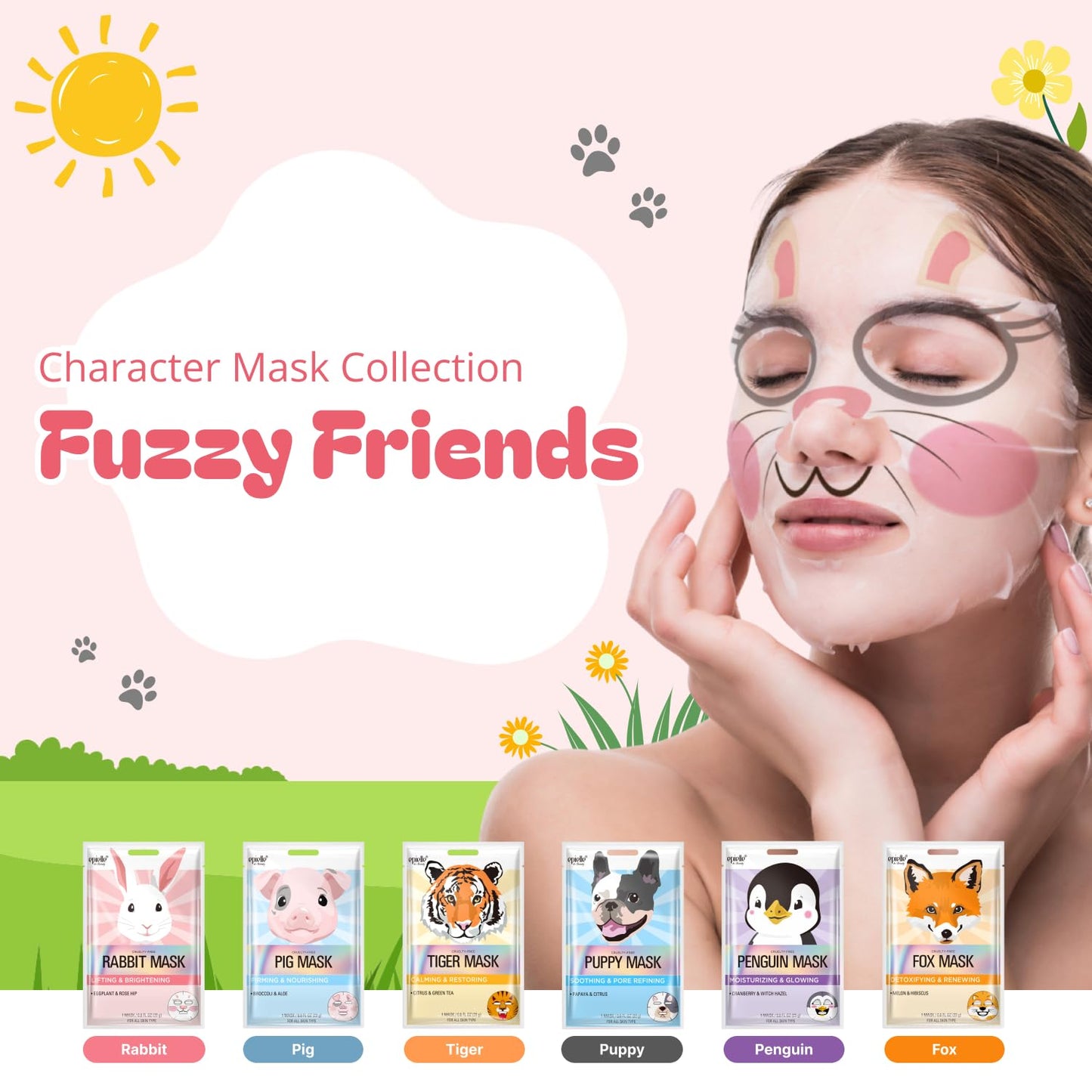 Epielle Character Face Mask Fuzzy Friends 6 Pack, Fun & Effective Korean Skin Care, Spa Party Favors, Stocking Stuffers, Birthday Gifts for Women Beauty & Personal Care Epielle