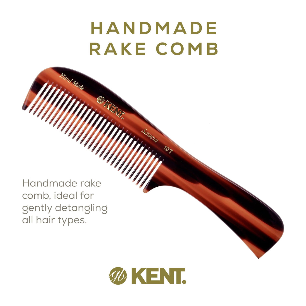 Kent 10T Large Detangler Comb, Handmade Wide Tooth Comb for Curly Hair, Detangling Combs For Wet and Dry Hair, Combs for Thick Hair, Saw-Cut and Hand