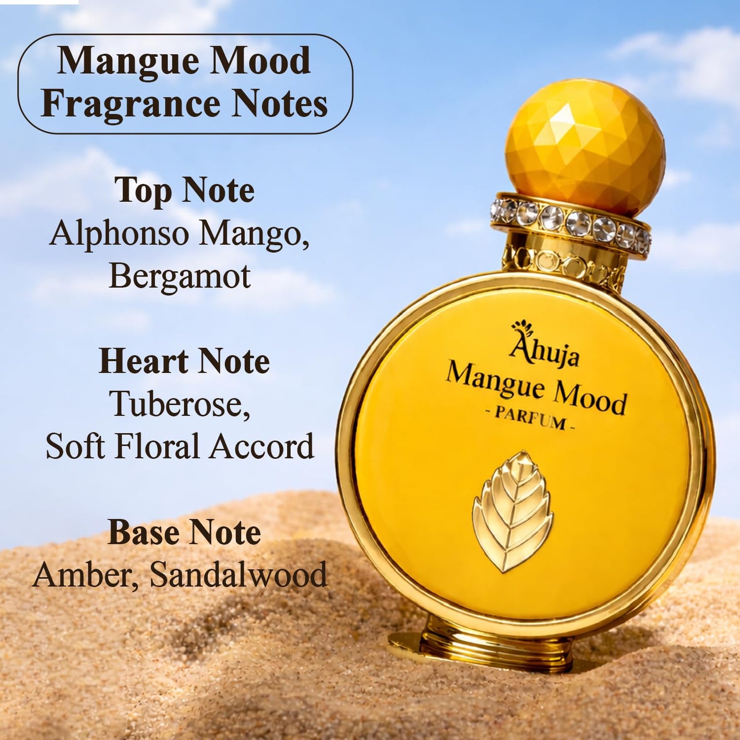 AHUJA Mangue Mood - 3.4 oz Parfum | Unisex Mango Floral Scent | 30% Long Lasting Oil | Alphonso Mango, Bergamot, Tuberose, Amber, Sandalwood | Luxury Beauty & Personal Care AHUJA