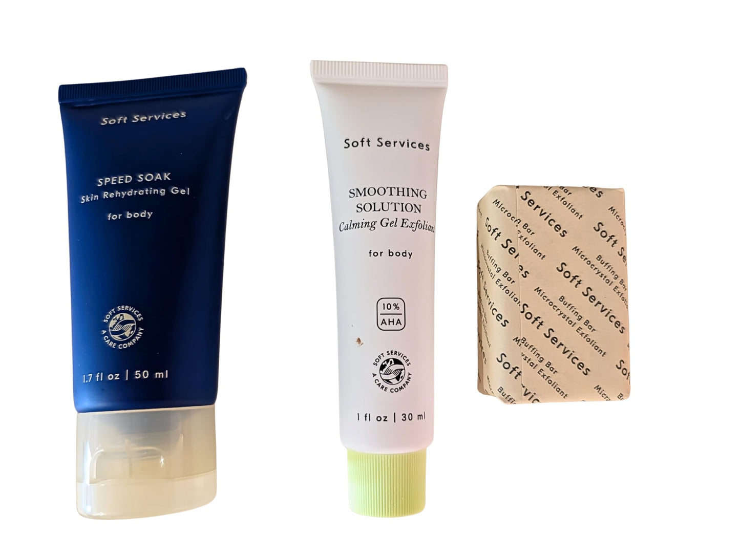Soft Services Bestsellers Discovery Set - 3-Piece Body Care Kit with Smoothing Solution (1 fl. oz), Speed Soak Rehydrating Gel (1.7 fl. oz), Beauty and Personal Care Soft Services