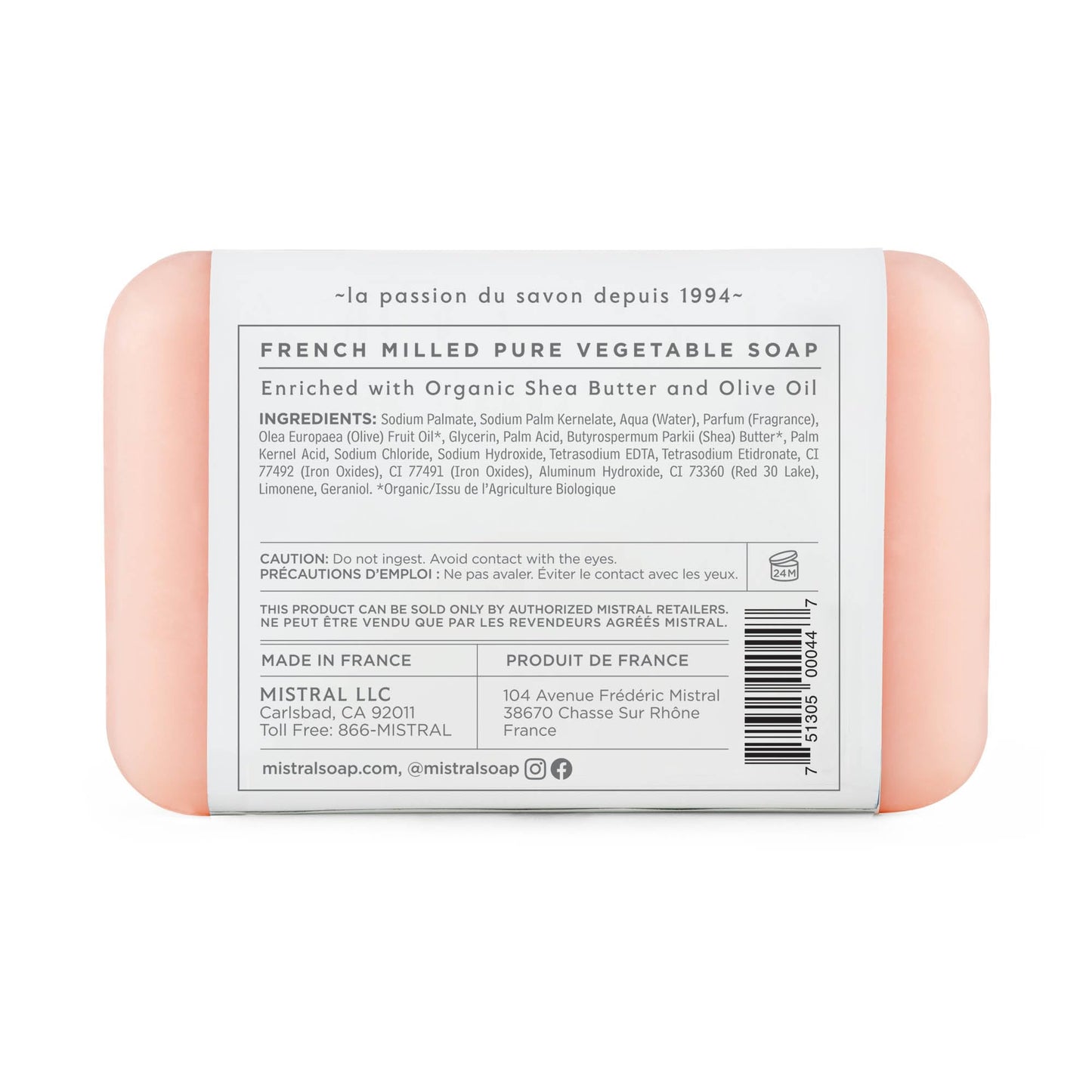 Mistral Classic French Bar Soap, Lychee Rose, 7 oz - Triple-Milled Luxury Natural Soap with Organic Shea Butter & Olive Oil | Long-Lasting Beauty & Personal Care Mistral