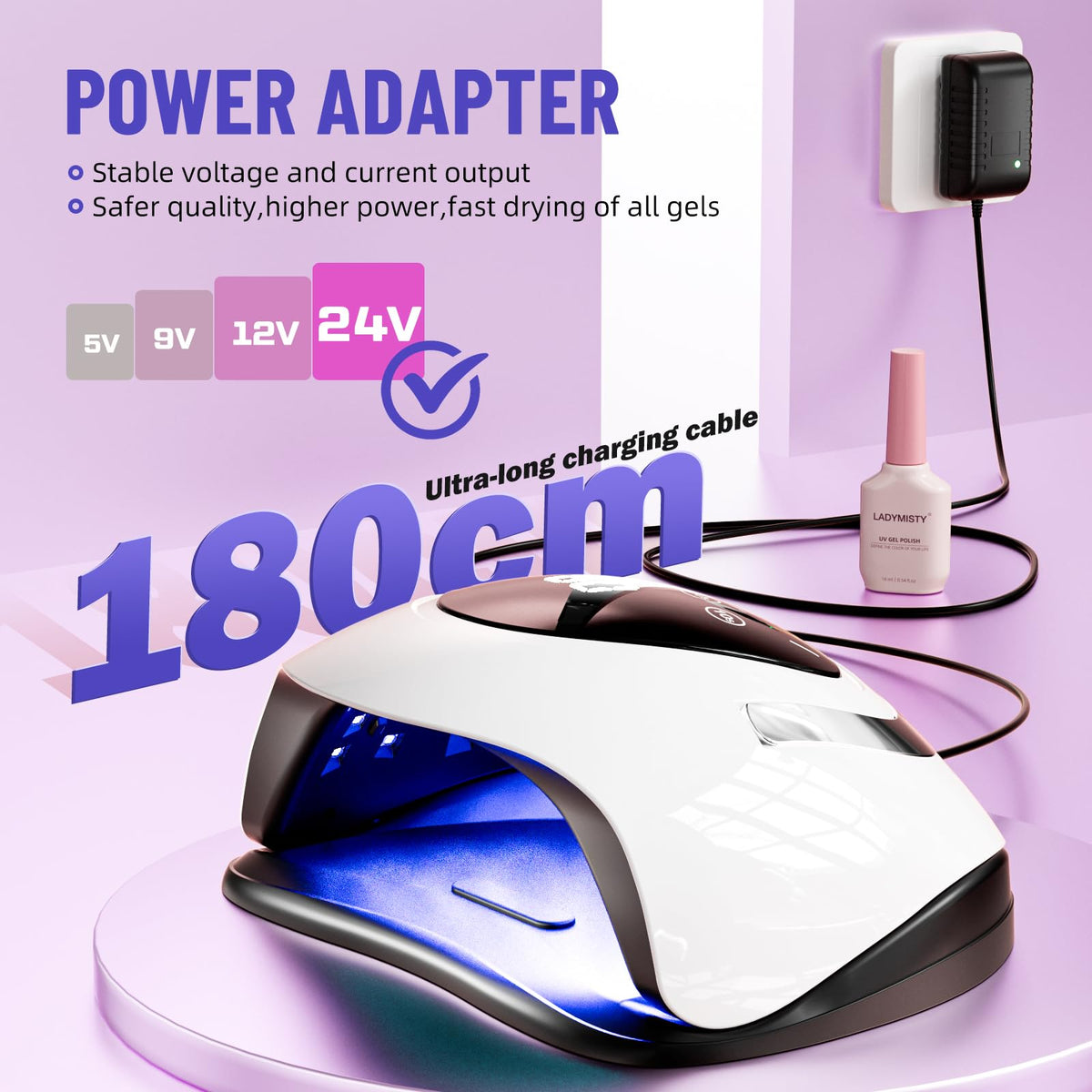 LadyMisty 268W UV LED Nail Lamp, 2026 Upgrade UV Light for Gel Nails with 57 Beads, Nail Dryer with 4 Timer Setting & LCD Touch Display, Professional