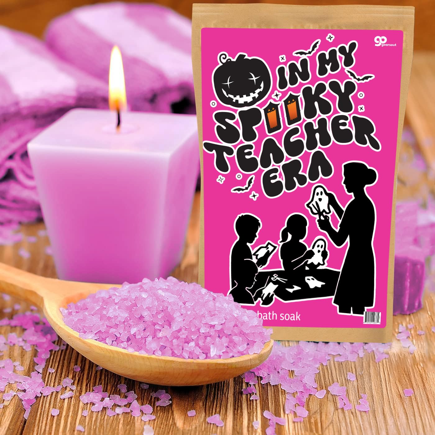 Spooky Teacher Era Bath Soak Pink Rose Sea Salt Spa Gift Funny Halloween Gag Gift for Women, Relaxing Teacher Appreciation Boo Basket Filler Beauty and Personal Care Gears Out