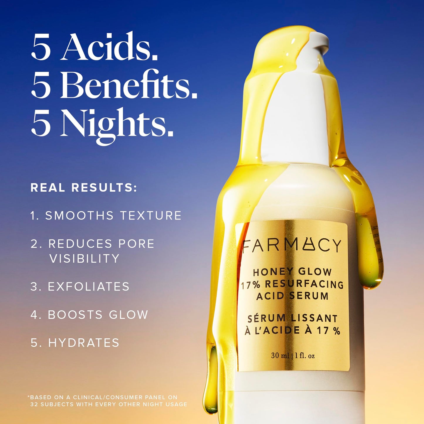 Farmacy Face Exfoliator Serum - Honey Glow 17% AHA + BHA Liquid Exfoliant & Salicylic Acid Serum - Resurfacing Skin Care for Reduced Pores + Texture Beauty & Personal Care Farmacy
