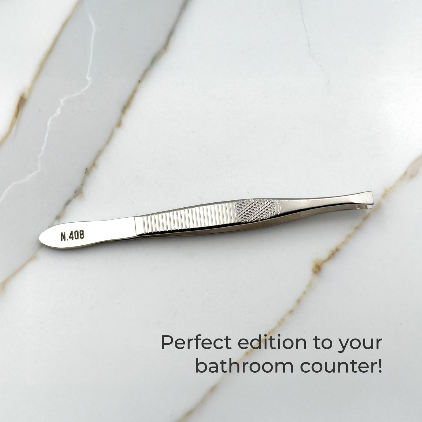 NGHIA Straight Tip Tweezer - N-408 - Gold Plated Stainless Steel - Ergonomic Eyebrow Tweezer for Precision Grooming - Hair Removal - Professional Beauty and Personal Care Nghia