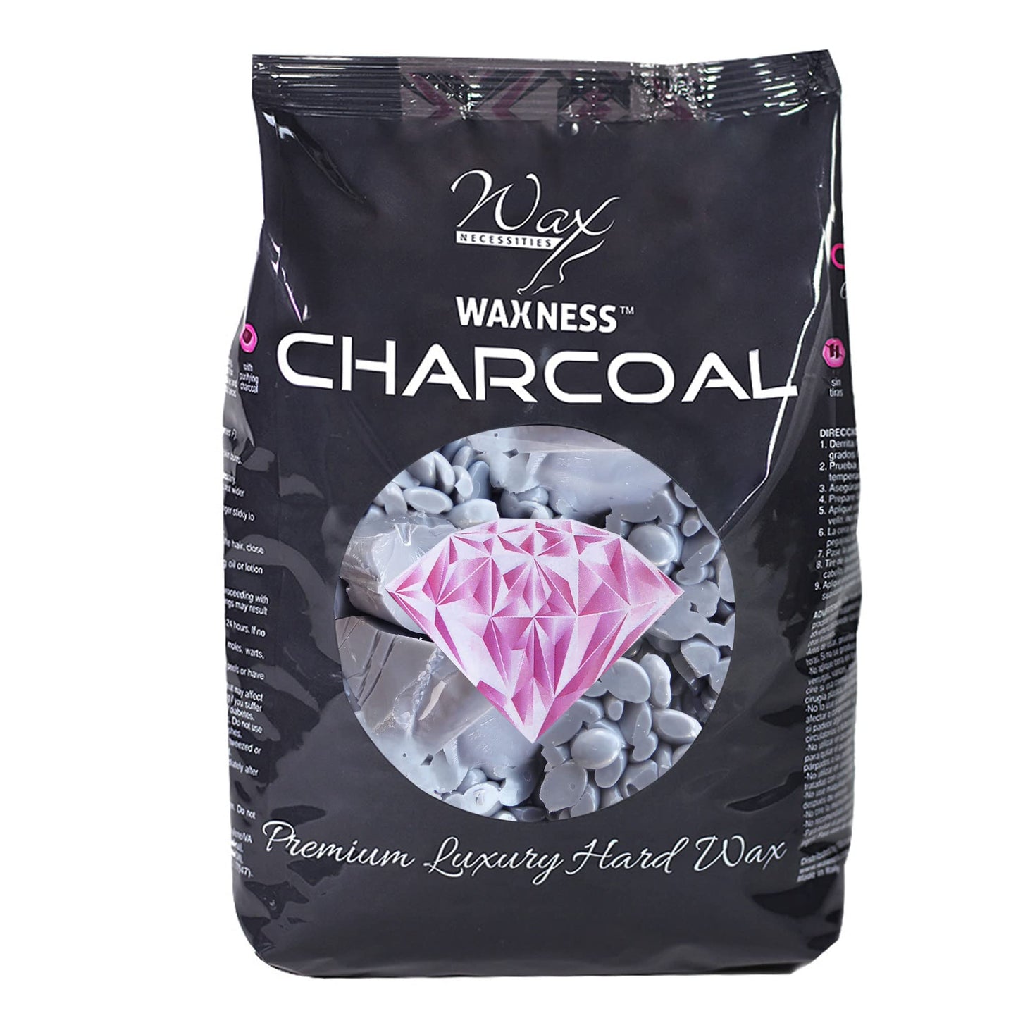 Waxness Charcoal Hard Wax Beads 1.1 lb (500 g) - Premium Synthetic Rosin-Free Stripless Wax with Creamy Film Formula for Sensitive Areas, Professional Beauty and Personal Care Waxness
