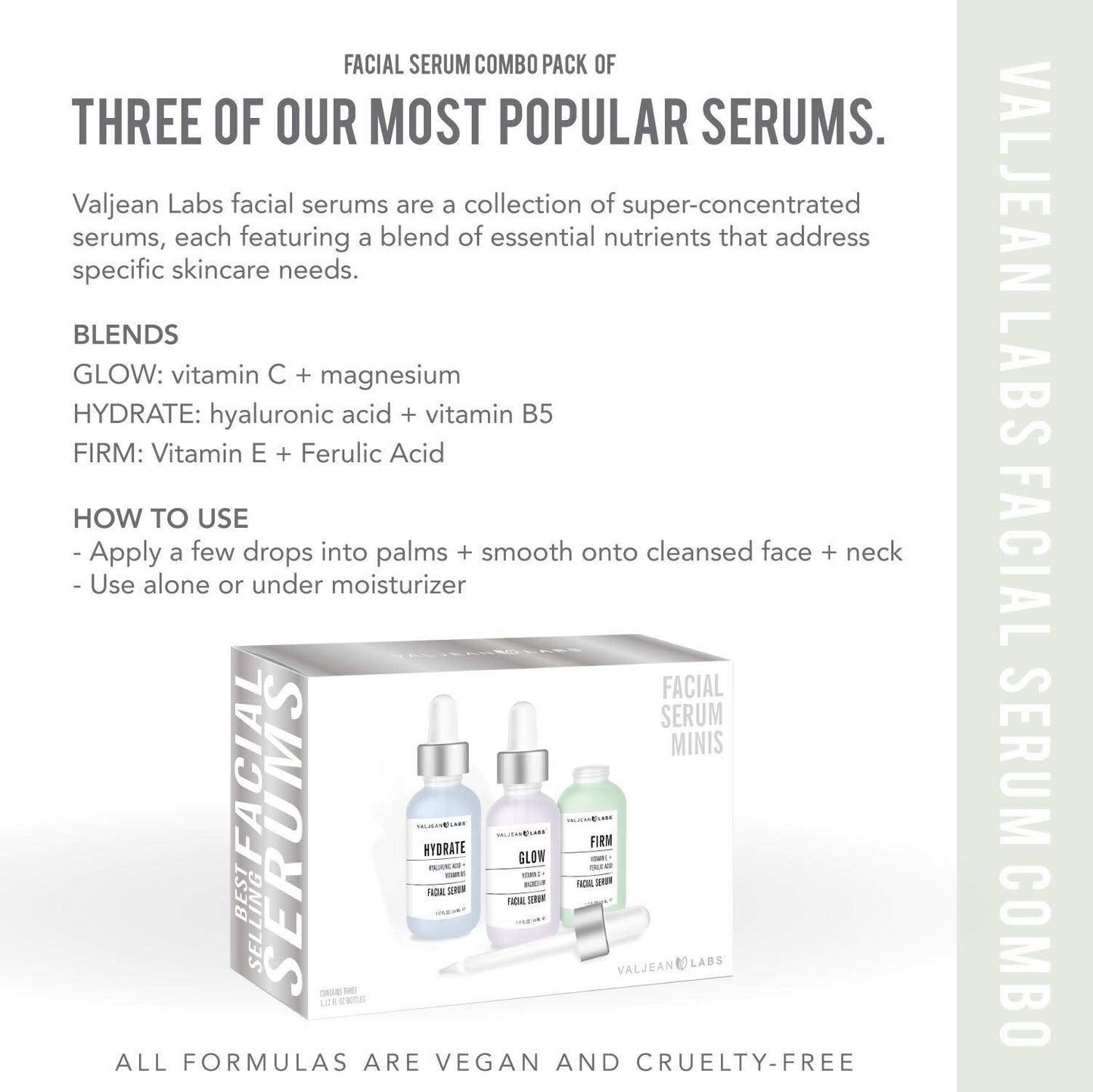 Valjean Labs Facial Serum, Combo Pack of Hydrate, Glow, and Firm | Supercharged, Targeted Skincare Ingredients | Paraben Free (1oz Bottles) Beauty & Personal Care VALJEAN LABS