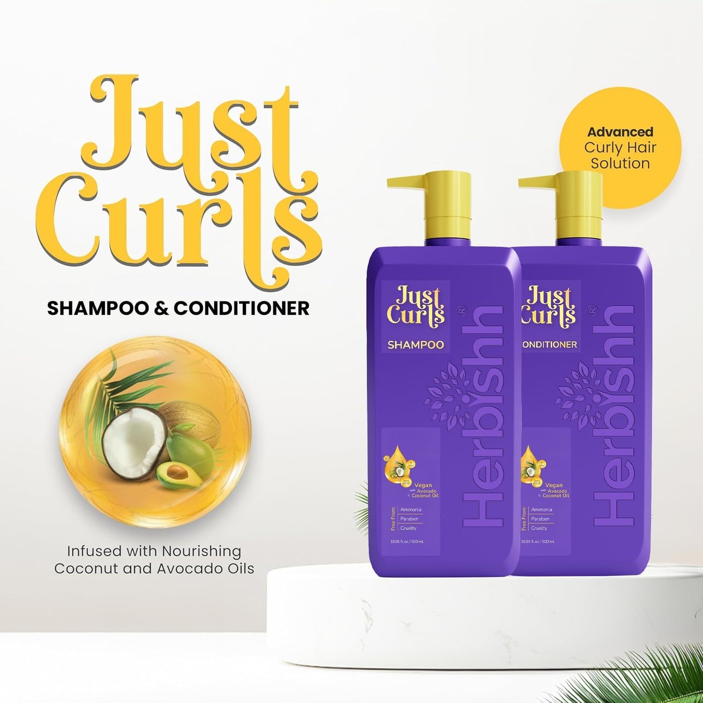 Herbishh Curly Hair Shampoo and Conditioner Set (16.91 oz Each) With Coconut & Avocado Oil for Wavy and Coily, Haircare for Women & Men, Curly Hair Beauty & Personal Care Herbishh