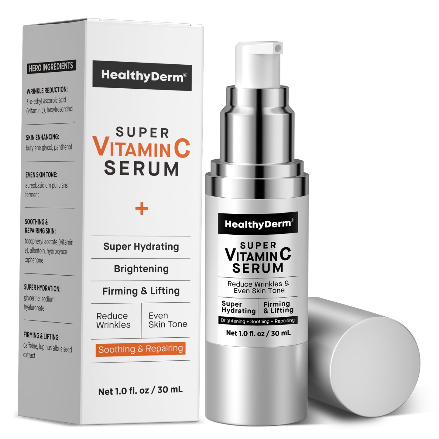 HealthyDerm Super Vitamin C Serum for Women Over 70: Niacinamide, Vitamin C, Hyaluronic Acid, Peptides, Vitamin E, Caffeine, Bakuchiol, Hydrating Beauty & Personal Care HealthyDerm