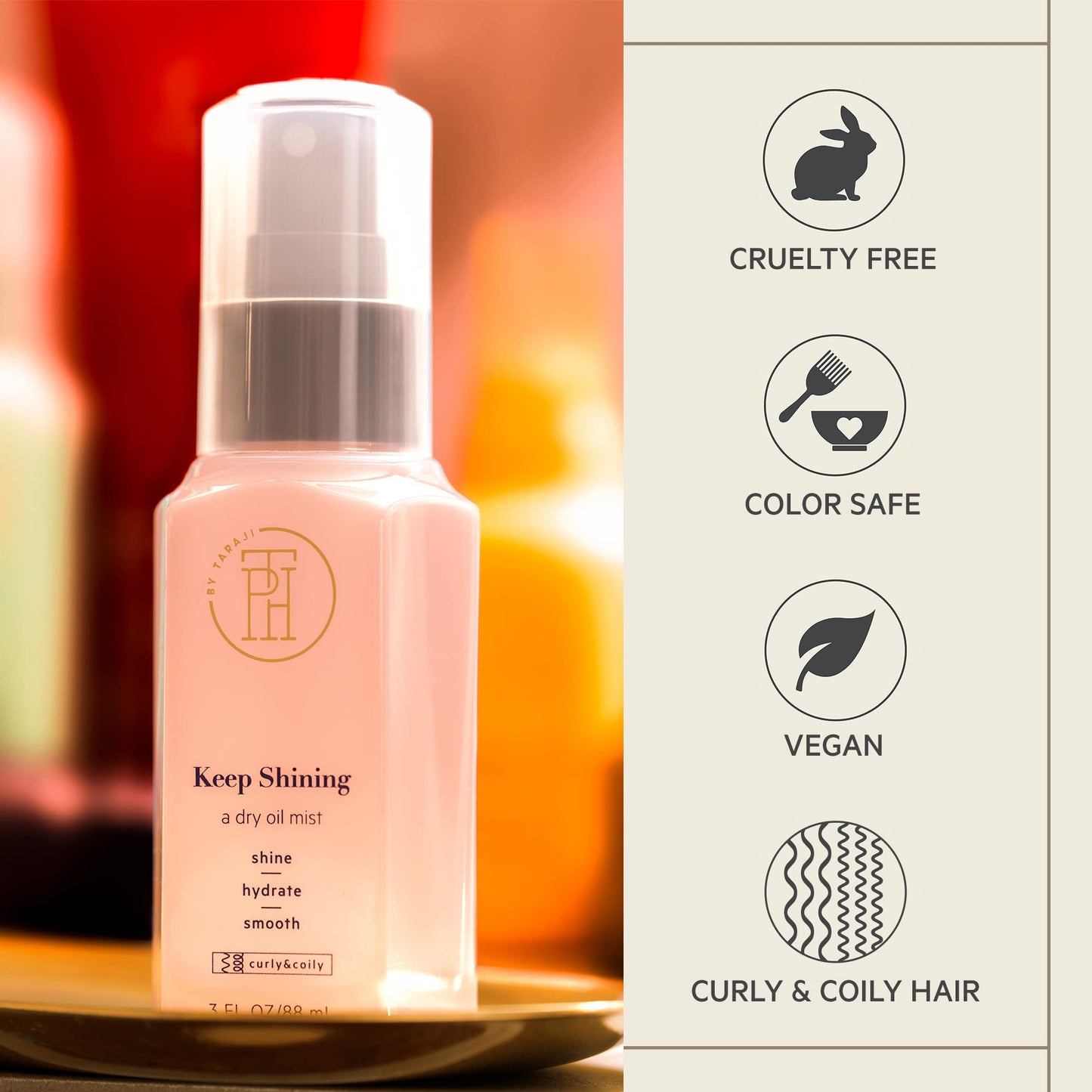 TPH BY TARAJI Keep Shining Dry Oil Mist for Coily & Curly Hair | Protective Gloss & Hair Shine Spray Helps Reduce the Look of Split of Ends | Cruelty Beauty & Personal Care TPH by Taraji