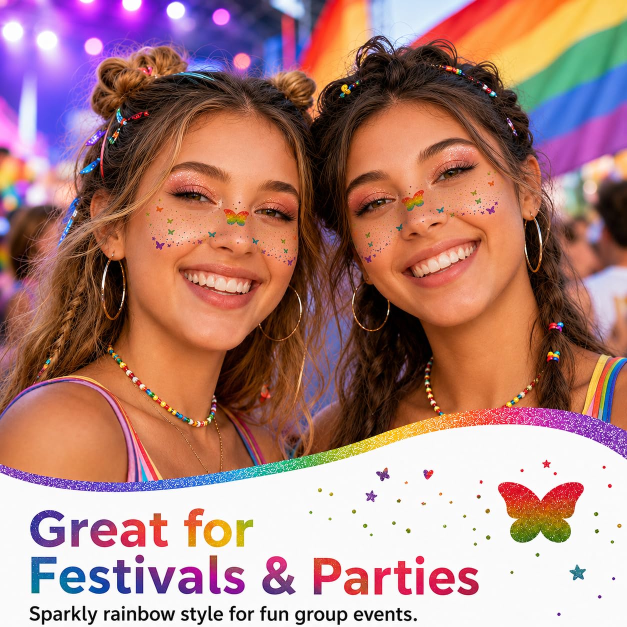Artlunar 8Pcs LGBTQ Pride Face Freckles Tattoos, Rainbow Butterfly Temporary Tattoos with Silver Glitter Powder, Waterproof Face Sparkles for Pride Beauty & Personal Care Artlunar
