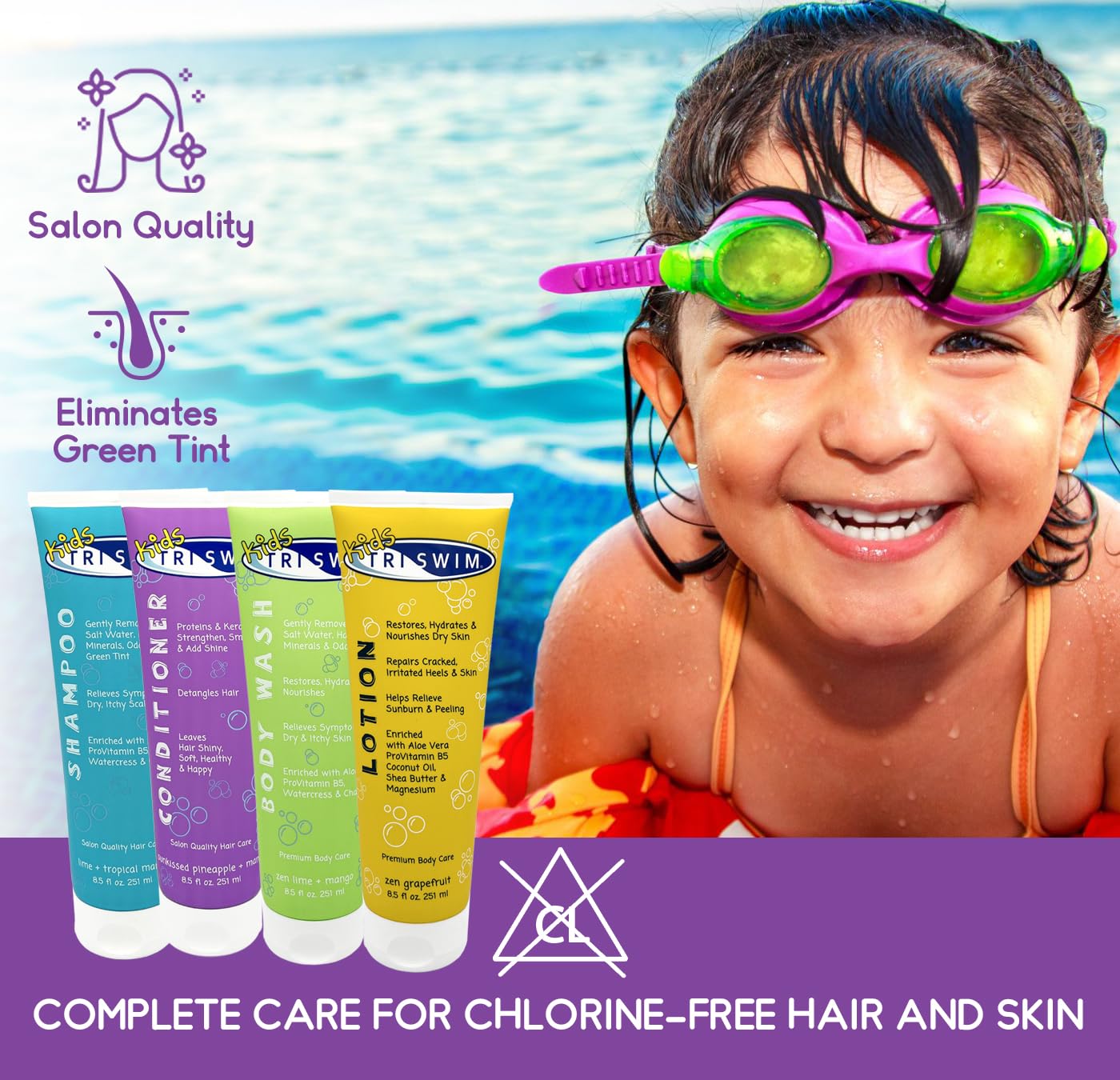 TRISWIM Kids After Swim Value Pack of 4 Travel Mesh Bag + Swim Care Chlorine Removal Body Wash + Swimming Lotion + Swim Shampoo and Conditioner 8.5 fl Beauty & Personal Care TRISWIM