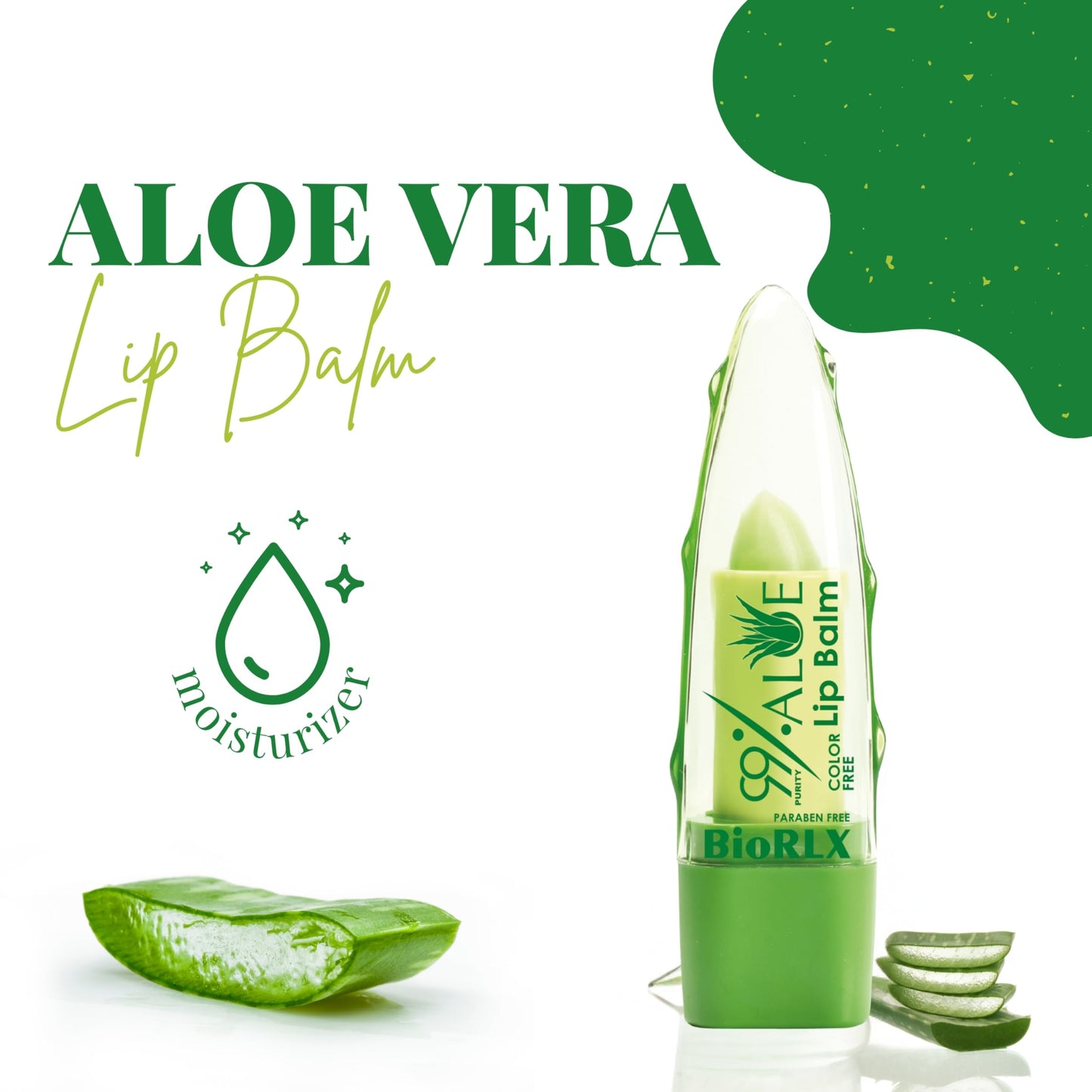BioRLX 99% Purity Aloe Vera Color-Free Lip Balm - Natural Moisturizing Unisex Lip Care for Hydrated and Radiant Lips (Aloe - Color Free, 0.12 Ounce Beauty and Personal Care BioRLX