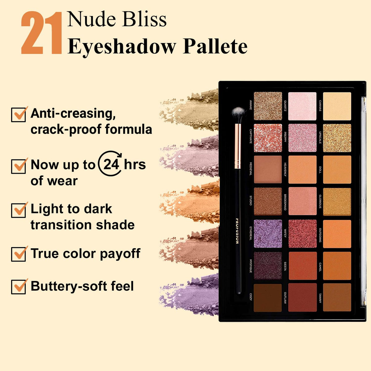 Profusion Cosmetics Nude Bliss 21 Shade Eyeshadow Palette and Pro Series Brush, Unleash Creativity and Get Glam With Richly Pigmented Eyeshadow… Beauty & Personal Care Profusion Cosmetics